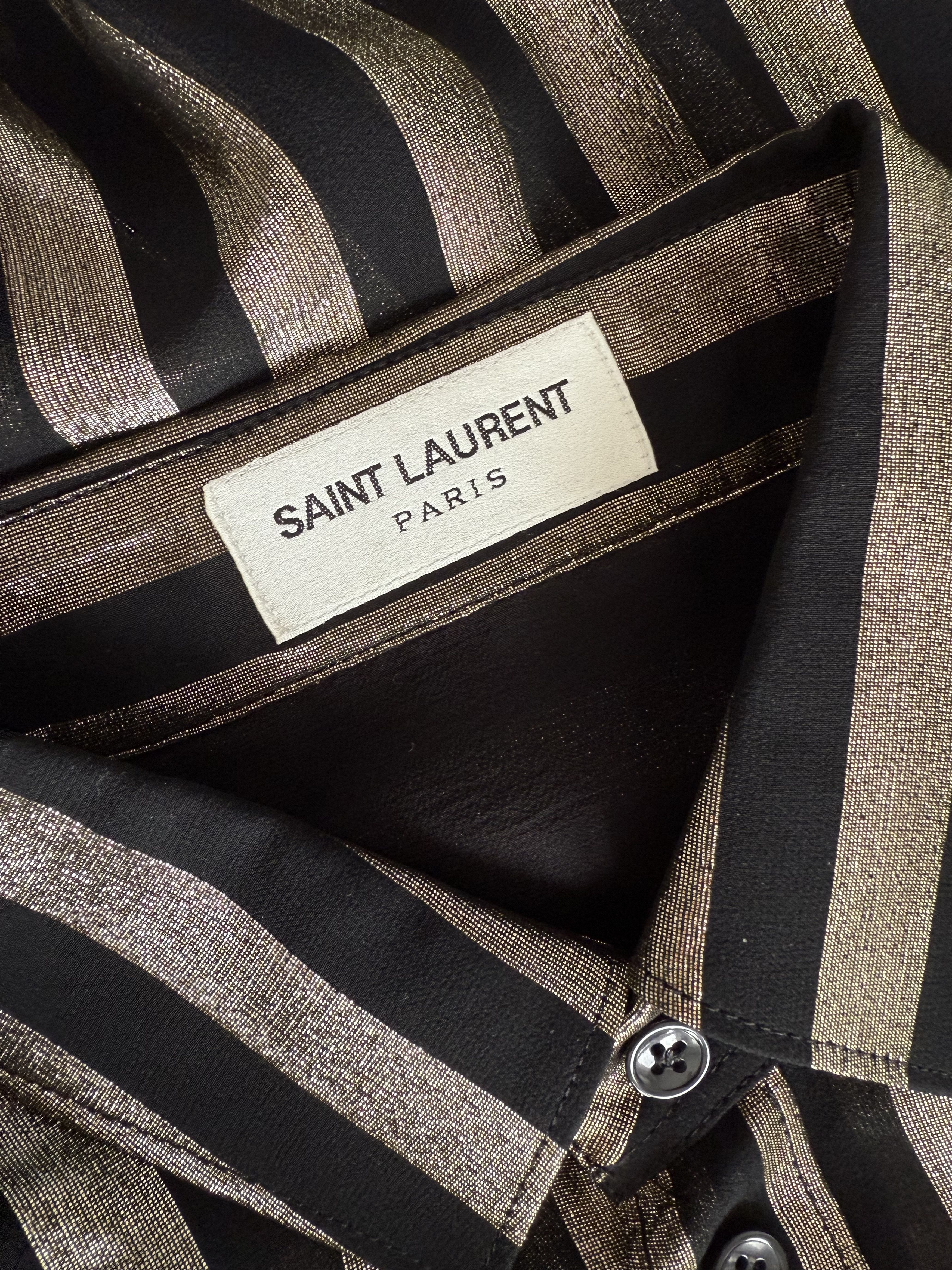 Saint Laurent Paris FW19 Saint Laurent Runway Striped Gold Silk Shirt Size XS / US 0-2 / IT 36-38 - 9 Thumbnail