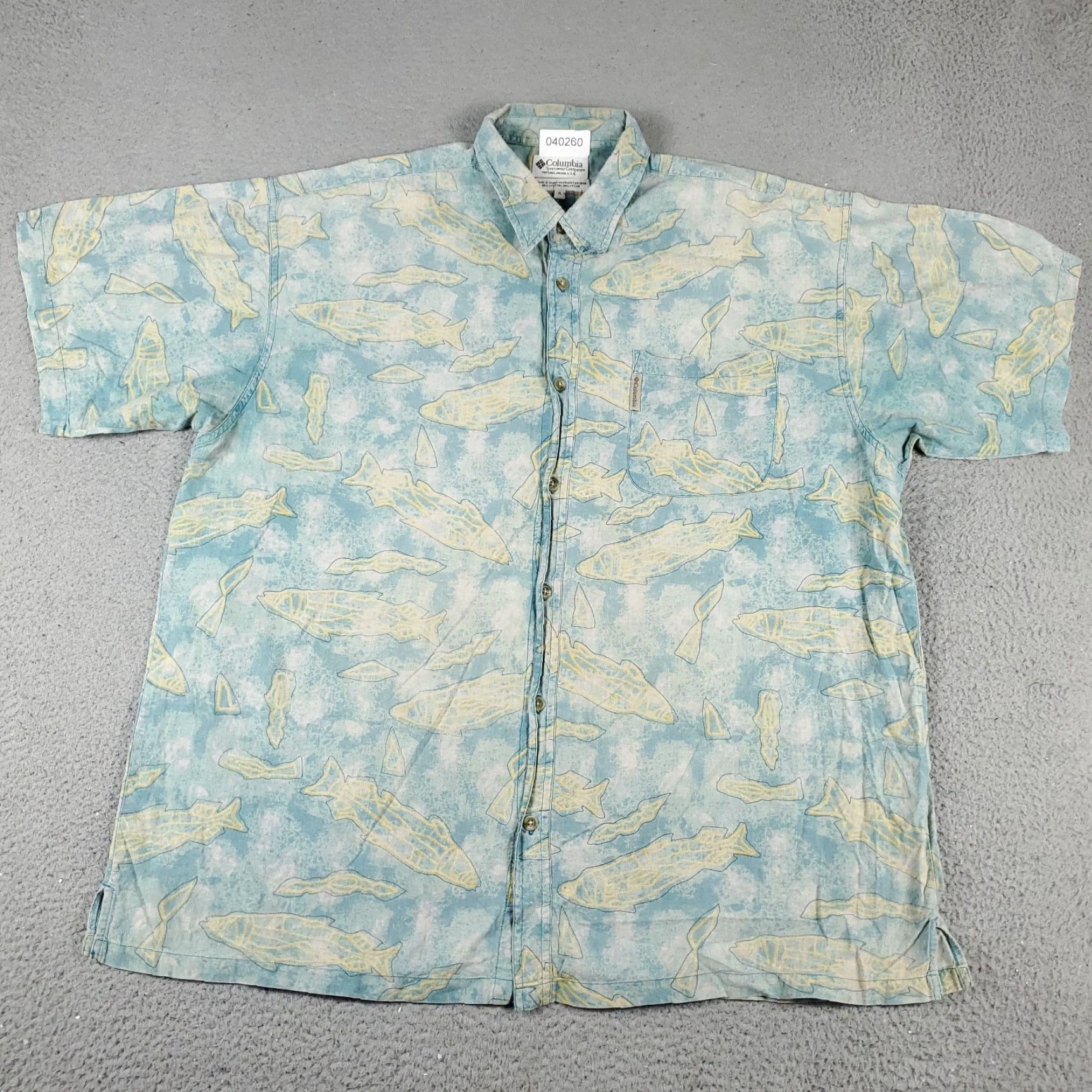 Vintage Columbia Shirt Mens XL Blue Fish Print Button-Up Short Sleeve Casual Sportwear Size US XL / EU 56 / 4 - 2 Thumbnail