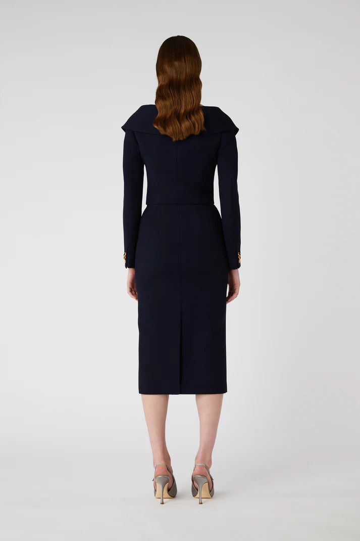 Alessandra Rich o1s22i1n0225 Virgin Wool Midi Skirt in Navy Blue Size 28" / US 6 / IT 42 - 4 Thumbnail