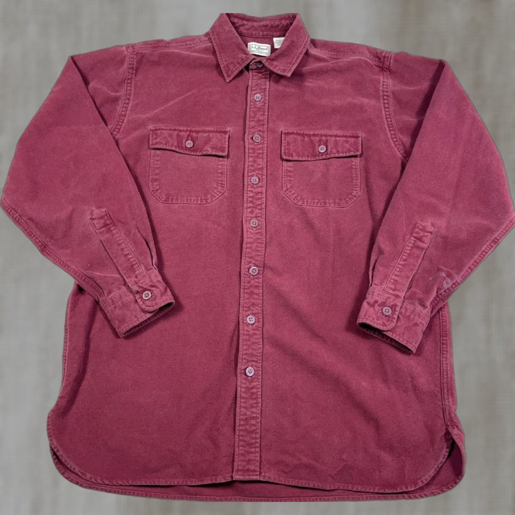 Vintage VINTAGE LL Bean Shirt Men Large Tall Maroon Button Up Chamois Thick Heavy Cloth Size US L / EU 52-54 / 3 - 1 Thumbnail