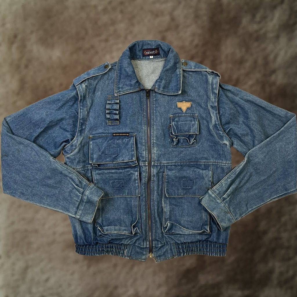 Valentino VINTAGE Valenti Denim Jacket Jacket Women's XS Blue Pockets Logo Zipper Casual Workwear Streetwear 90s Tall? Size XS / US 0-2 / IT 36-38 - 1 Thumbnail