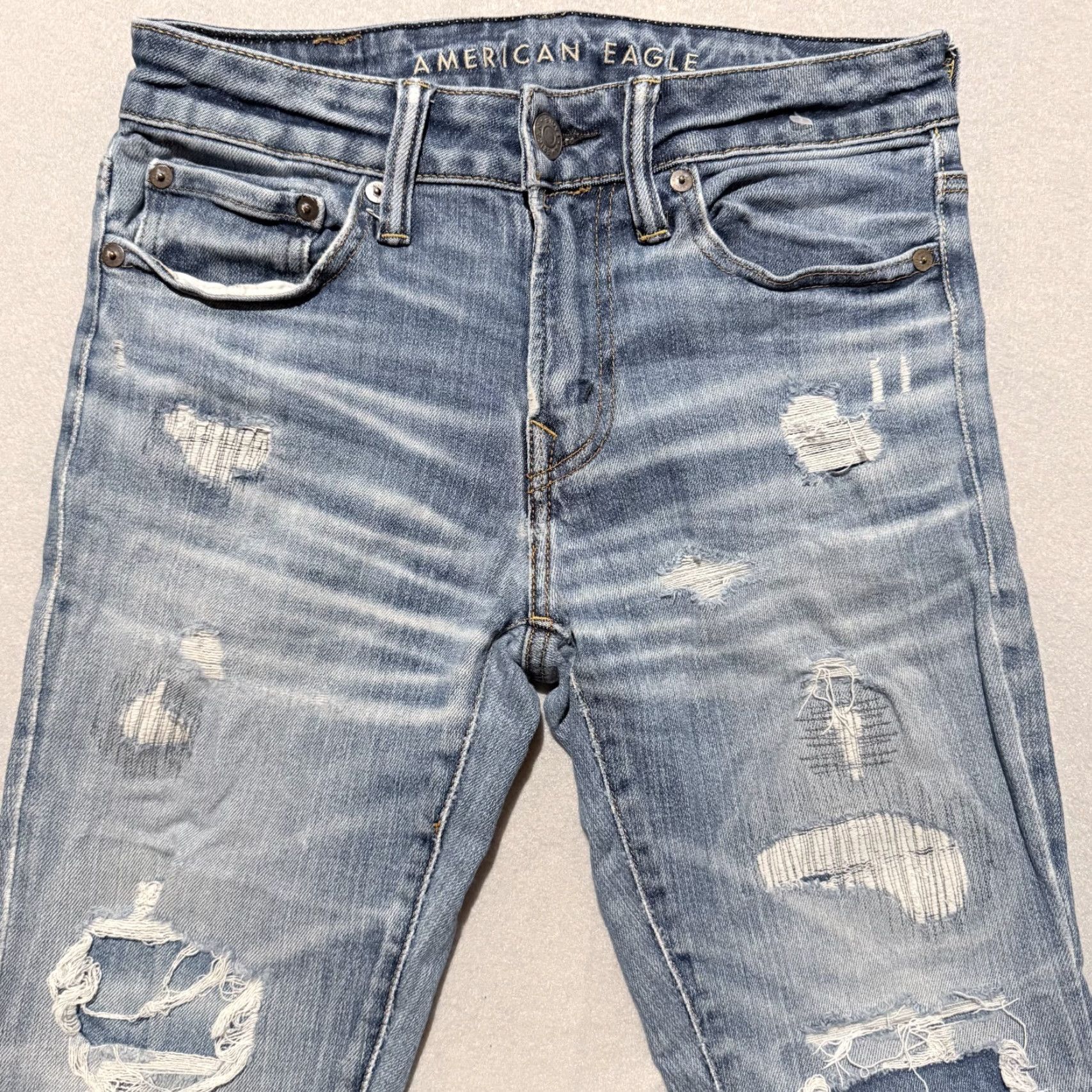 American Eagle Outfitters American Eagle Jeans Women Blue Denim Patched Distressed Slim Straight 28x28 - 28x28 Denim Jeans Women Size 28" / US 6 / IT 42 - 3 Thumbnail