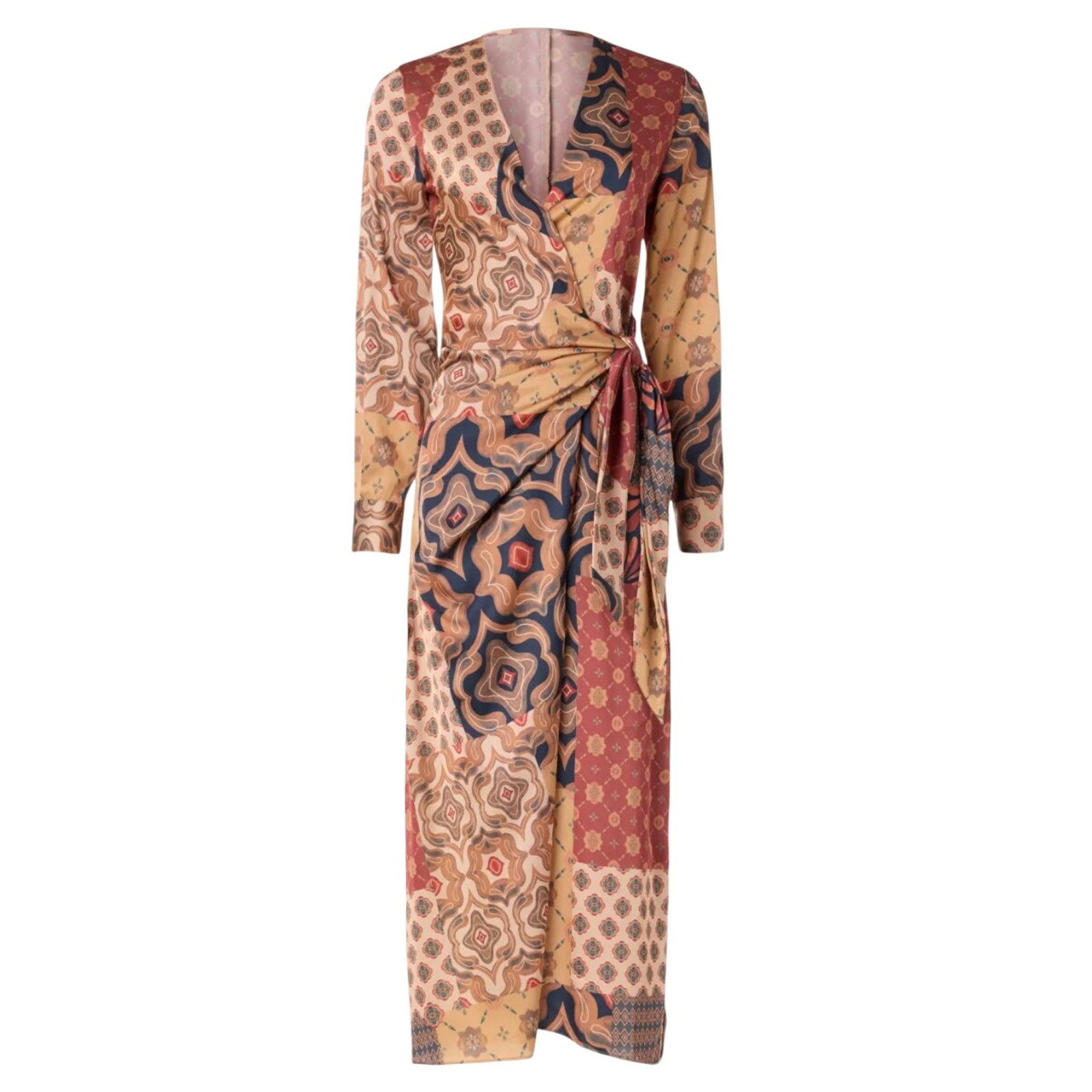 MISA Los Angeles MISA Los Angeles Eliza Patchwork Wrap Dress Brown, Size S Size S / US 4 / IT 40 - 1 Thumbnail