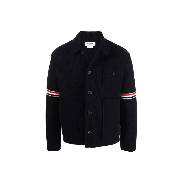 Thom Browne Thom Browne Navy Wool Cardigan with Stripes Size US M / EU 48-50 / 2 - 1 Thumbnail