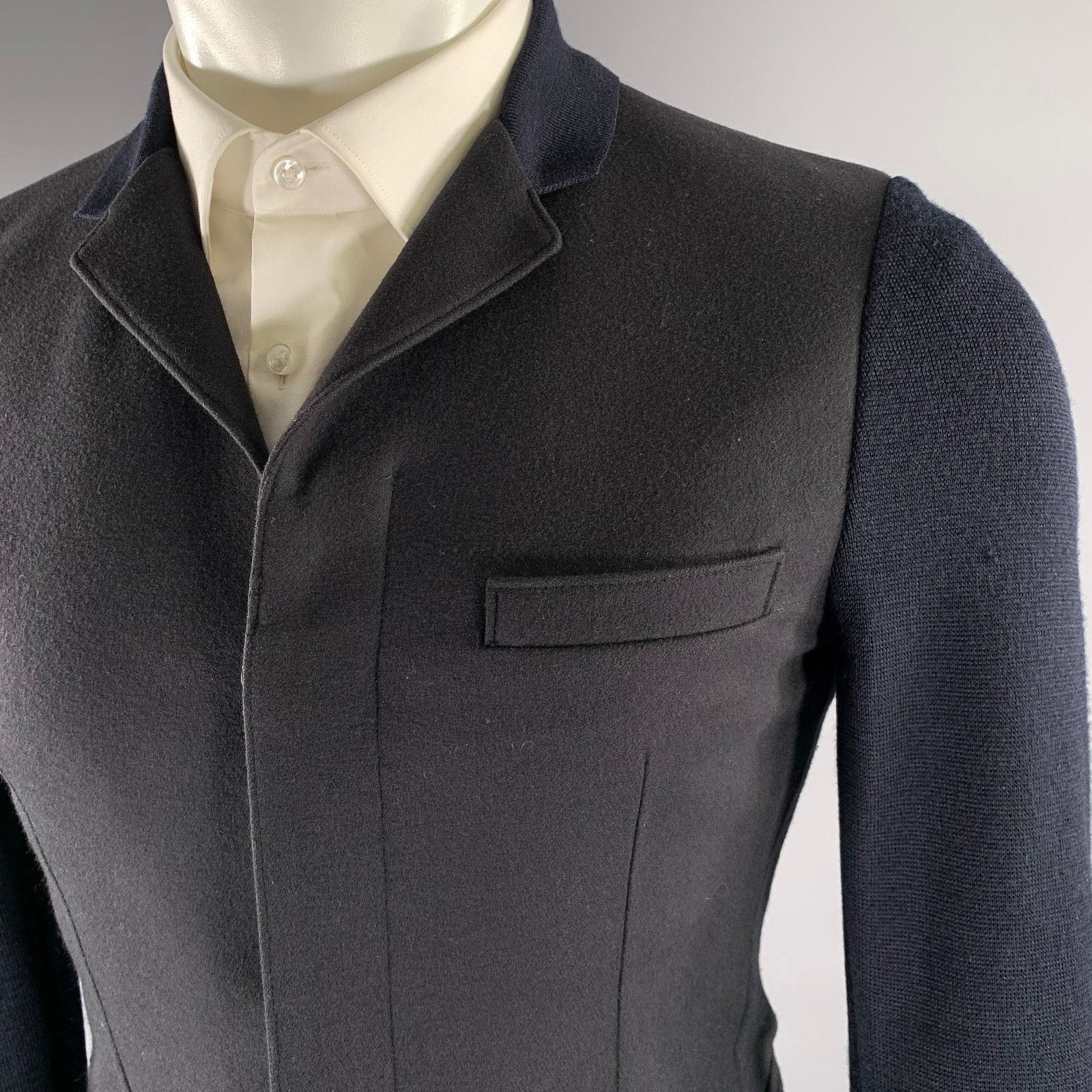 Emporio Armani EMPORIO ARMANI Size 34 Navy Ribbed Wool Polyamide Jacket Size 34R - 2 Thumbnail