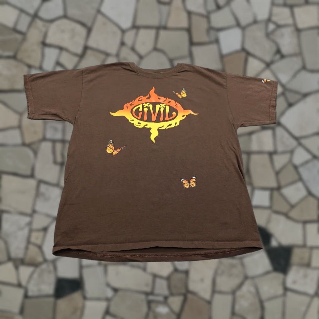 Logo 7 Civil Regime Shirt Mens XL Brown Flame Logo Graphic Print Butterfly Butterflies Streetwear Tee Size US XL / EU 56 / 4 - 1 Thumbnail