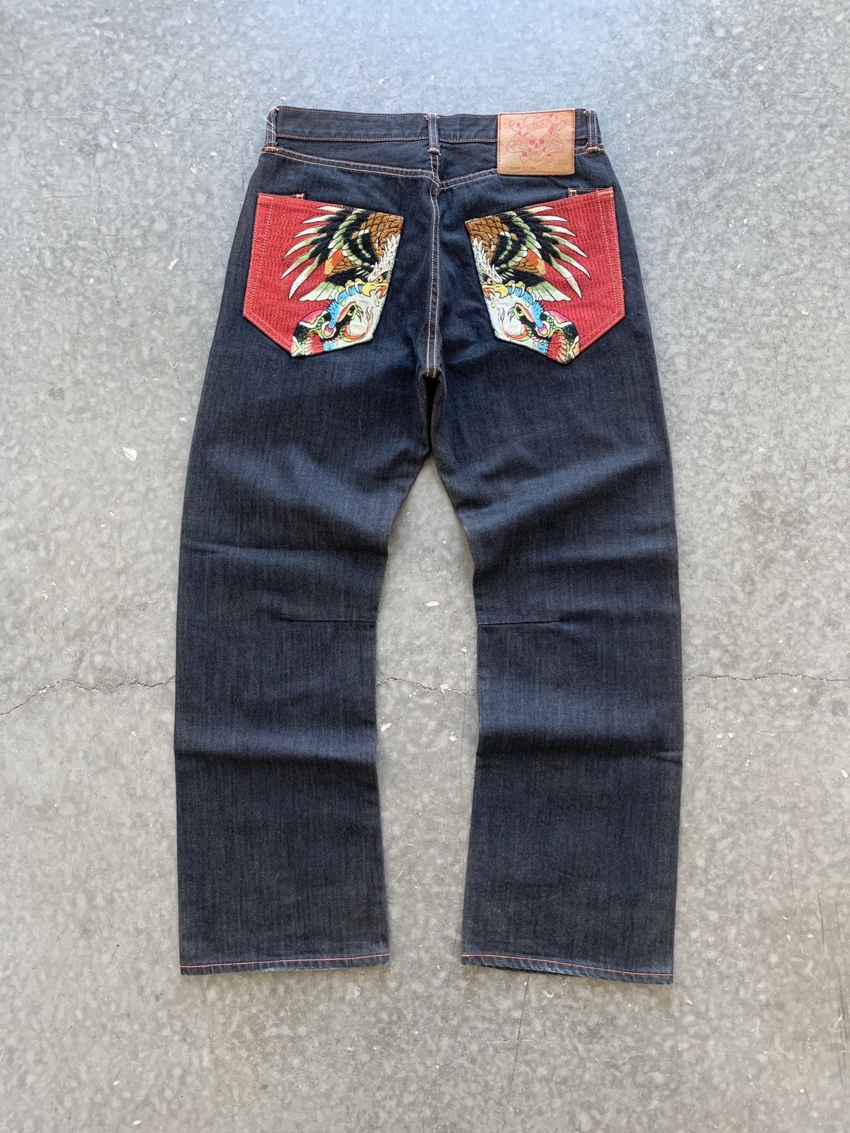 image of Crazy Vintage Y2K Ed Hardy Baggy Denim Jeans Skater Opium in Blue, Men's (Size 34)