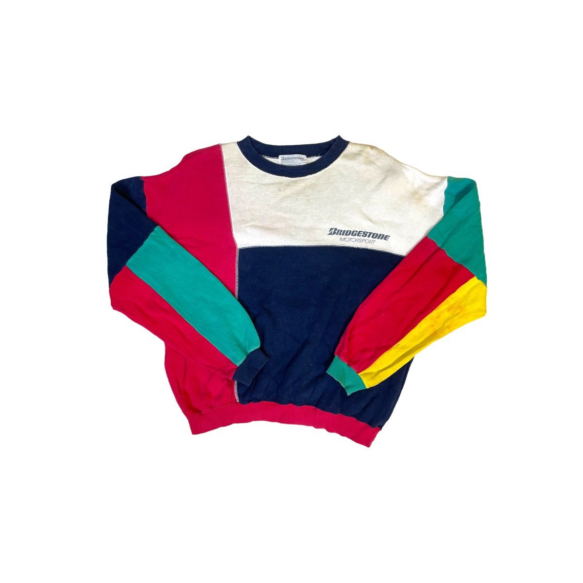 Vintage VTG Patchwork Multicolour Bridgestone Sweatshirt Size US L / EU 52-54 / 3 - 1 Thumbnail
