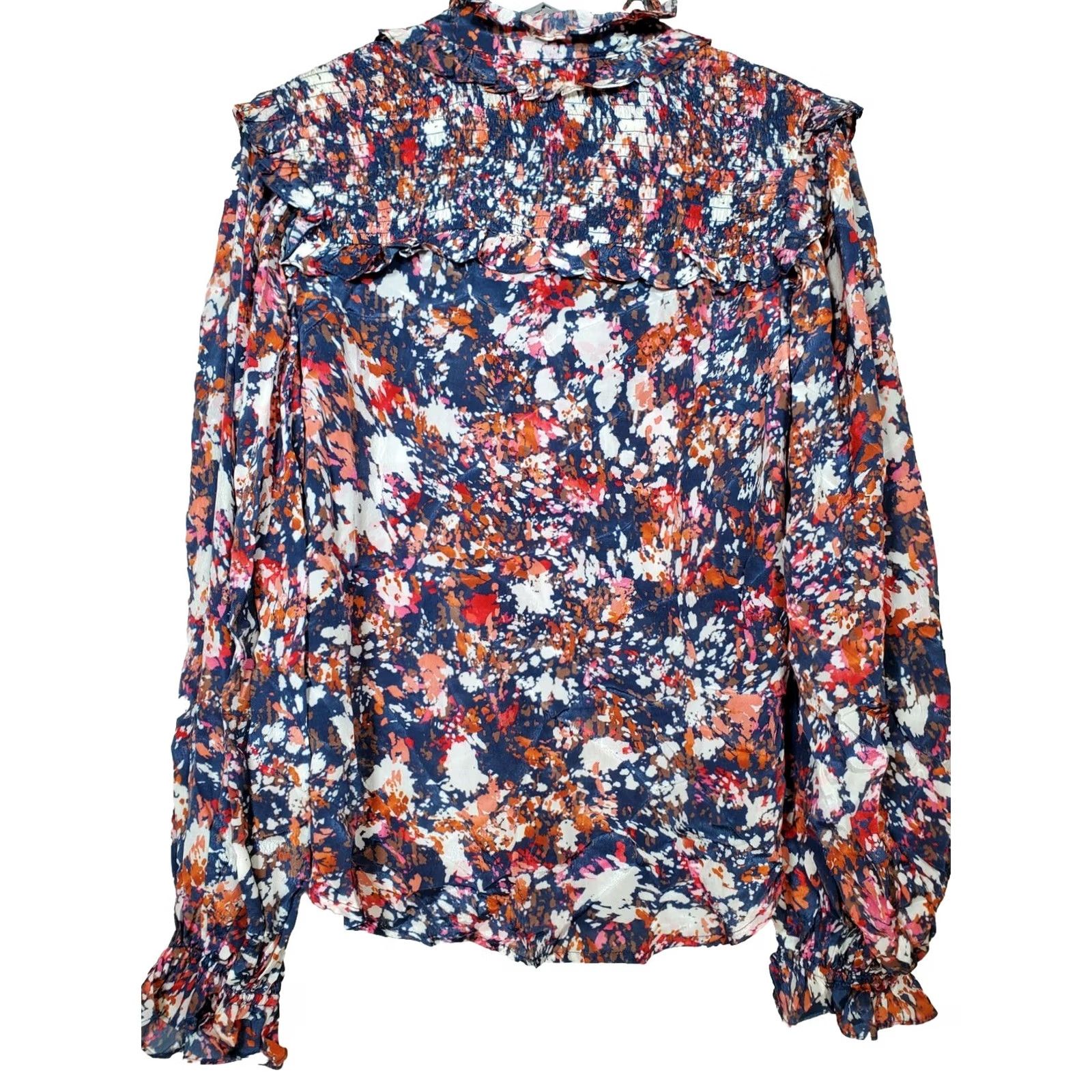 Vintage Gilner Farrar Blouse Womens M Riley Ruffle Top Navy Splatter Paint Print Women New Size M / US 6-8 / IT 42-44 - 4 Thumbnail