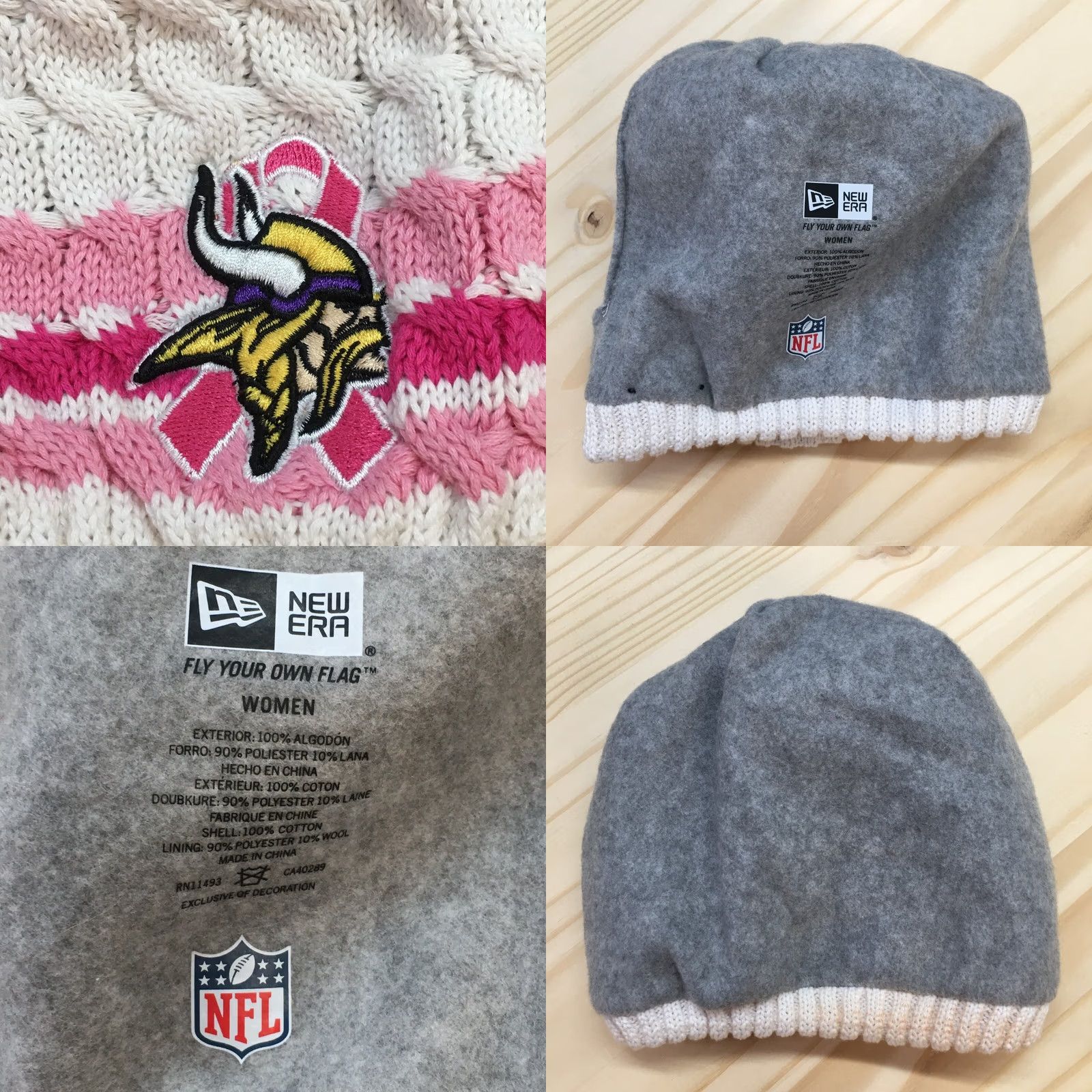 New Era New Era Minnesota Vikings Pompom Beanie Hat Womens White Pink OS Knitted Size ONE SIZE - 8 Thumbnail