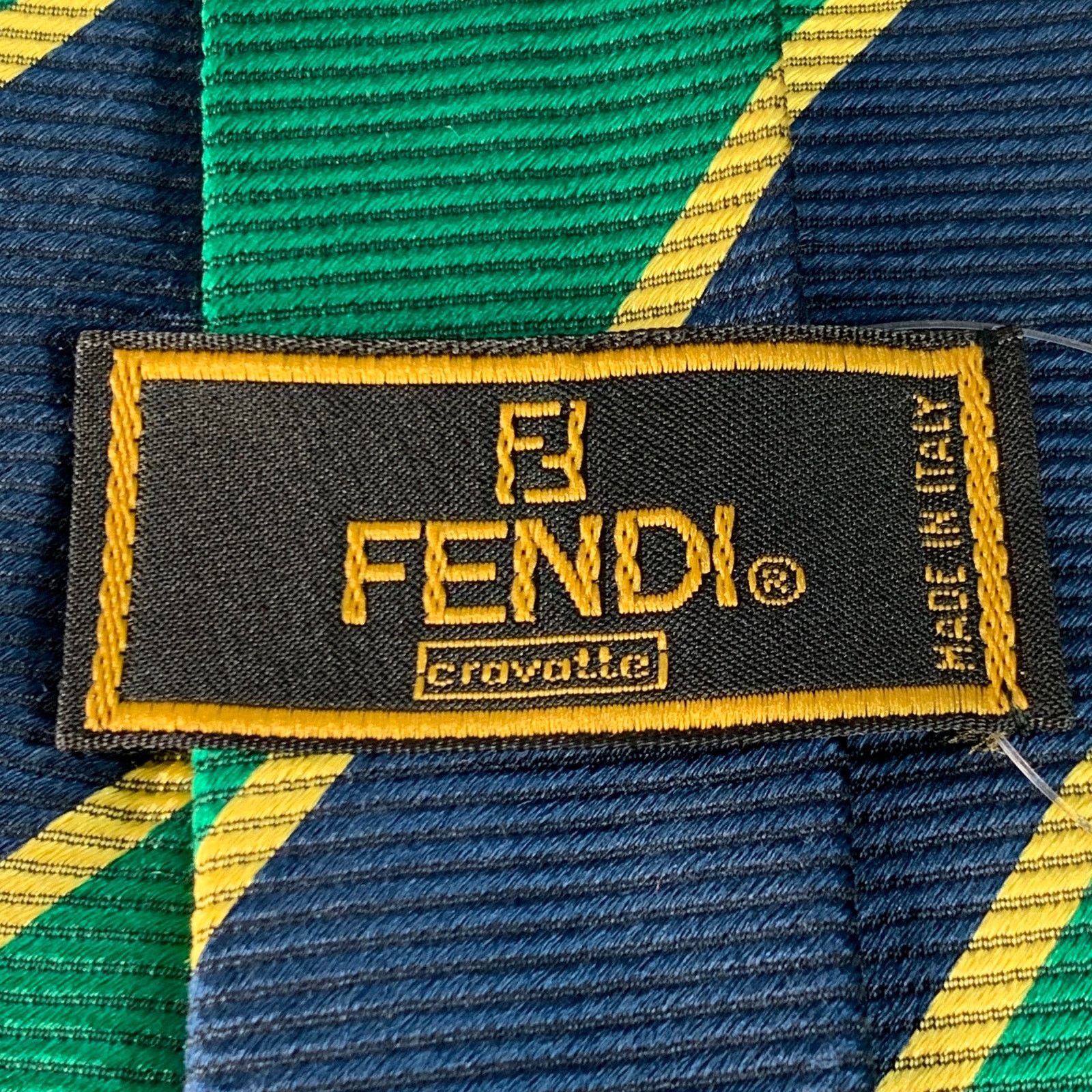 Fendi FENDI Green Navy Diagonal Stripe Silk Tie Size ONE SIZE - 3 Thumbnail