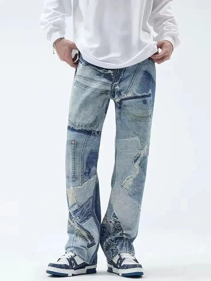 Japanese Brand Fashionable Fake Patchwork Printing Y2K Jeans Size US 32 / EU 48 - 3 Thumbnail