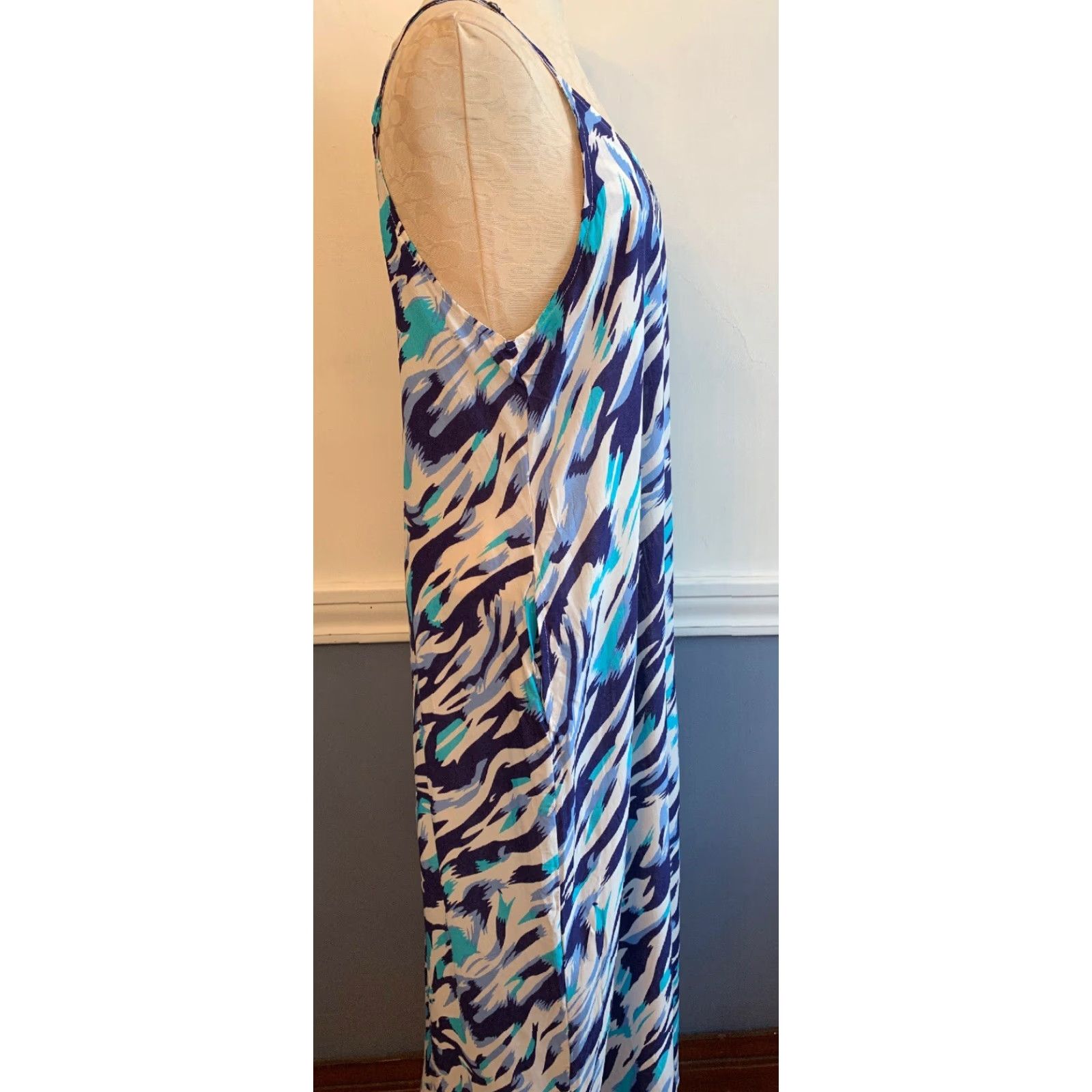 Vintage Auxo Midi Dress Pockets White Purple Sundress Adjustable Strap Medium Womens Size M / US 6-8 / IT 42-44 - 6 Thumbnail