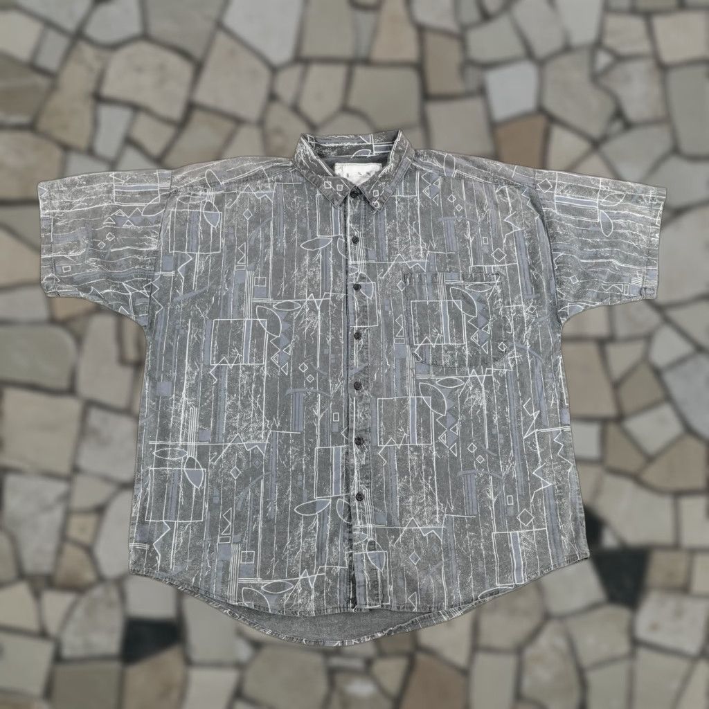 Vintage VINTAGE Frank Shirt Men Large Gray Geometric Abstract 90s Short Sleeve Casual Button-Up Size US L / EU 52-54 / 3 - 1 Thumbnail