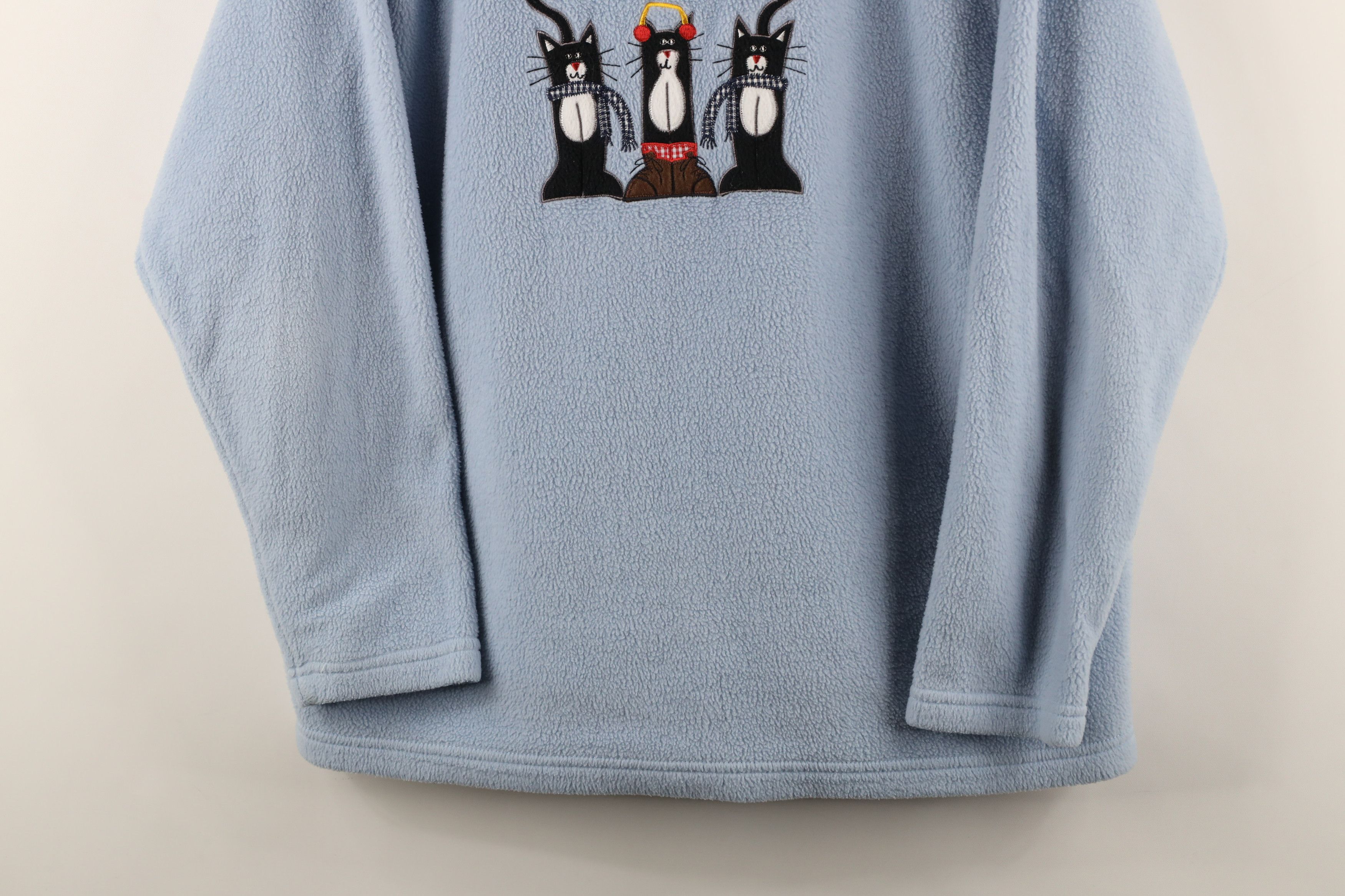 Vintage Vintage 90s Streetwear Winter Cat Kitten Fleece Sweater Blue Size L / US 10 / IT 46 - 3 Thumbnail