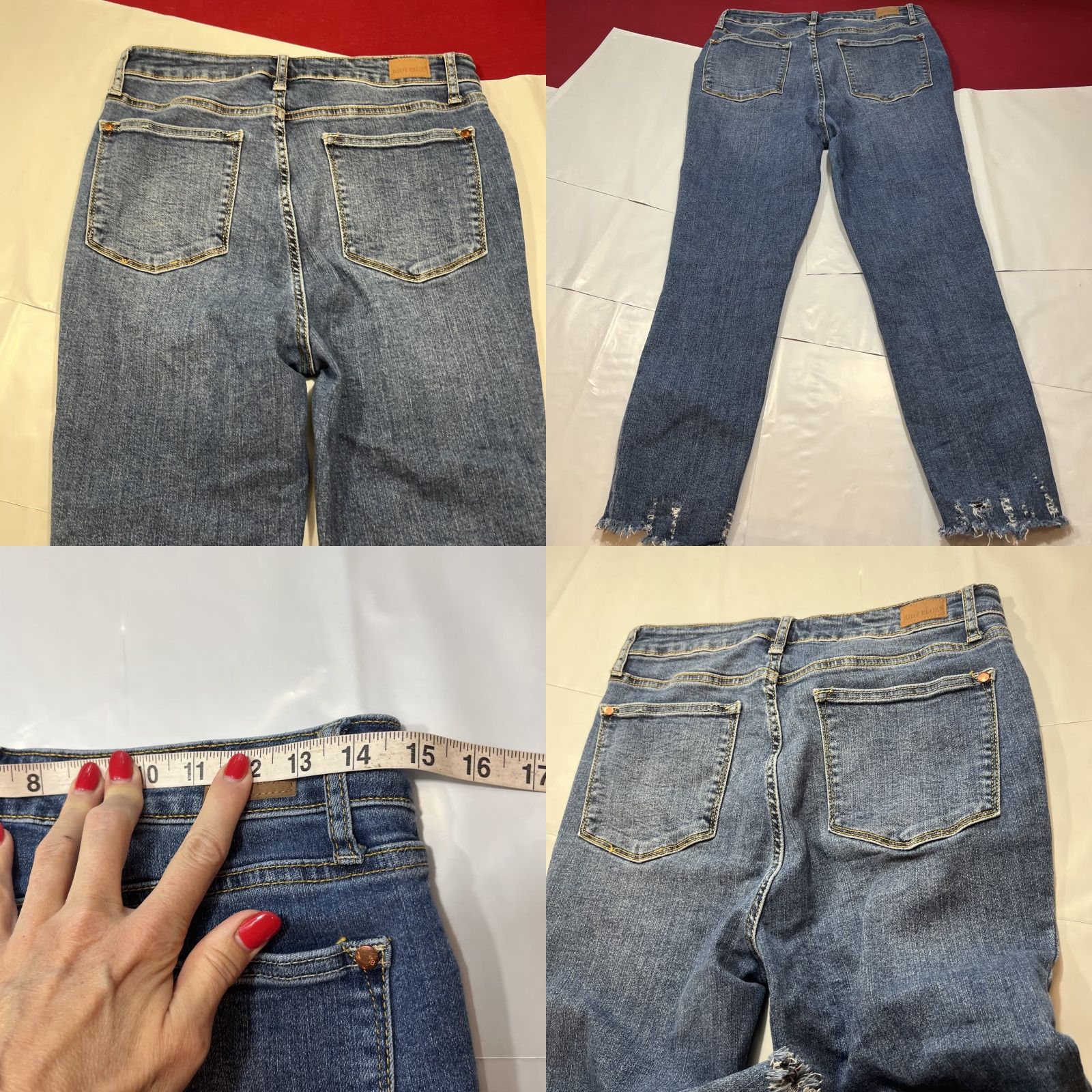 Denime Judy Blue JEANS Denim Skinny Fit Women’s 11/30 Raw Cuff Stretchy Inseam 19”/24” Vintageless Black Capri style Casual Size 32" / US 10 / IT 46 - 9 Thumbnail