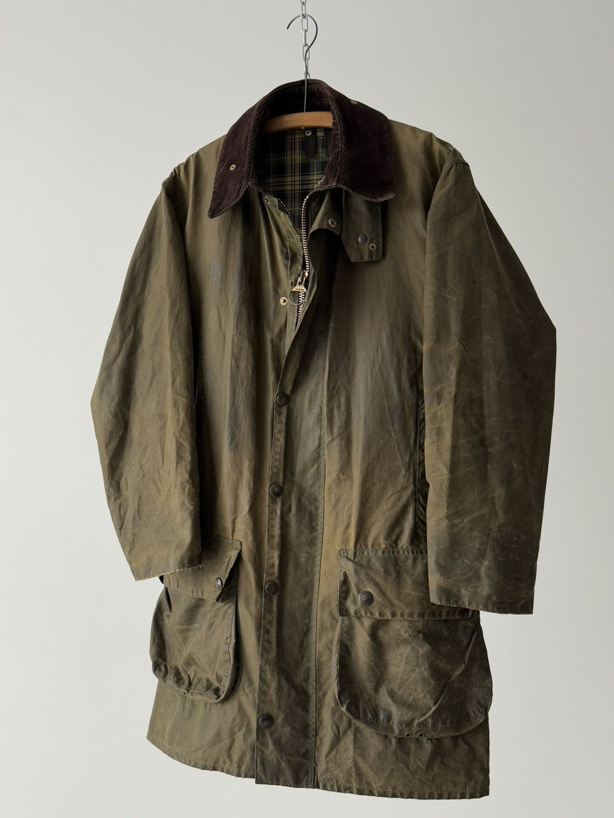 Barbour × Vintage Vintage 80s Barbour Border Waxed Khaki Jacket Size US M / EU 48-50 / 2 - 3 Thumbnail