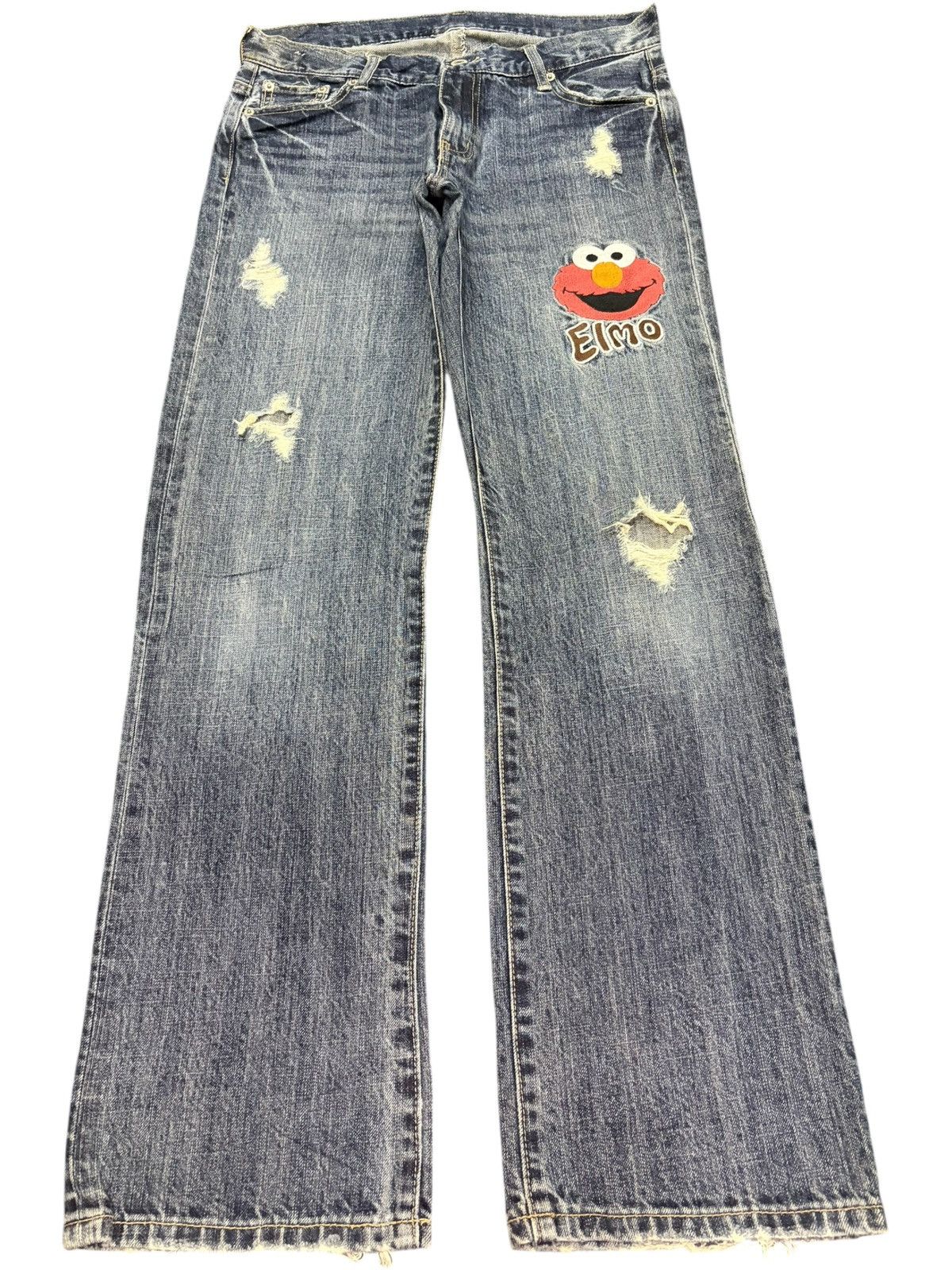 Disney Elmo Sesame Street Embroidered Distress Jeans Size 31" - 1 Thumbnail