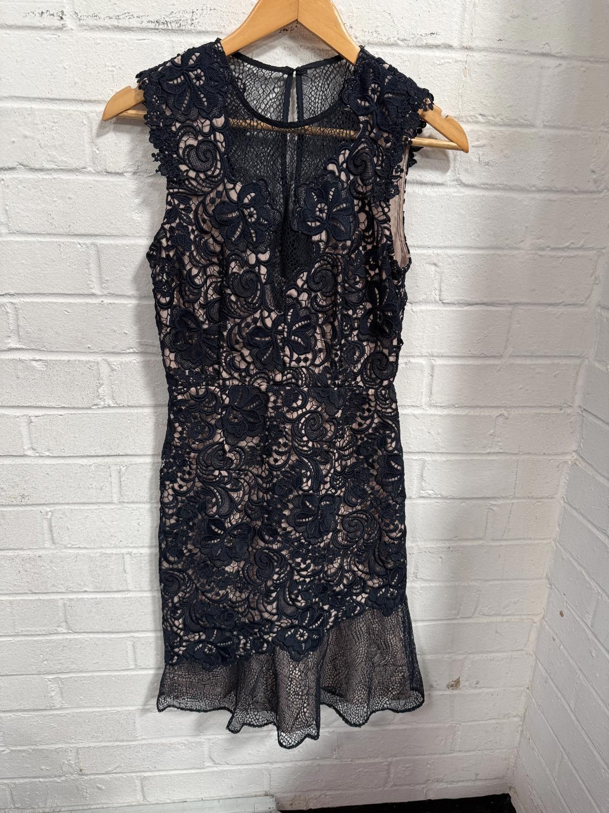 chinese dress ladies Rent Reiss Navy Lace Wrap Midi Dress