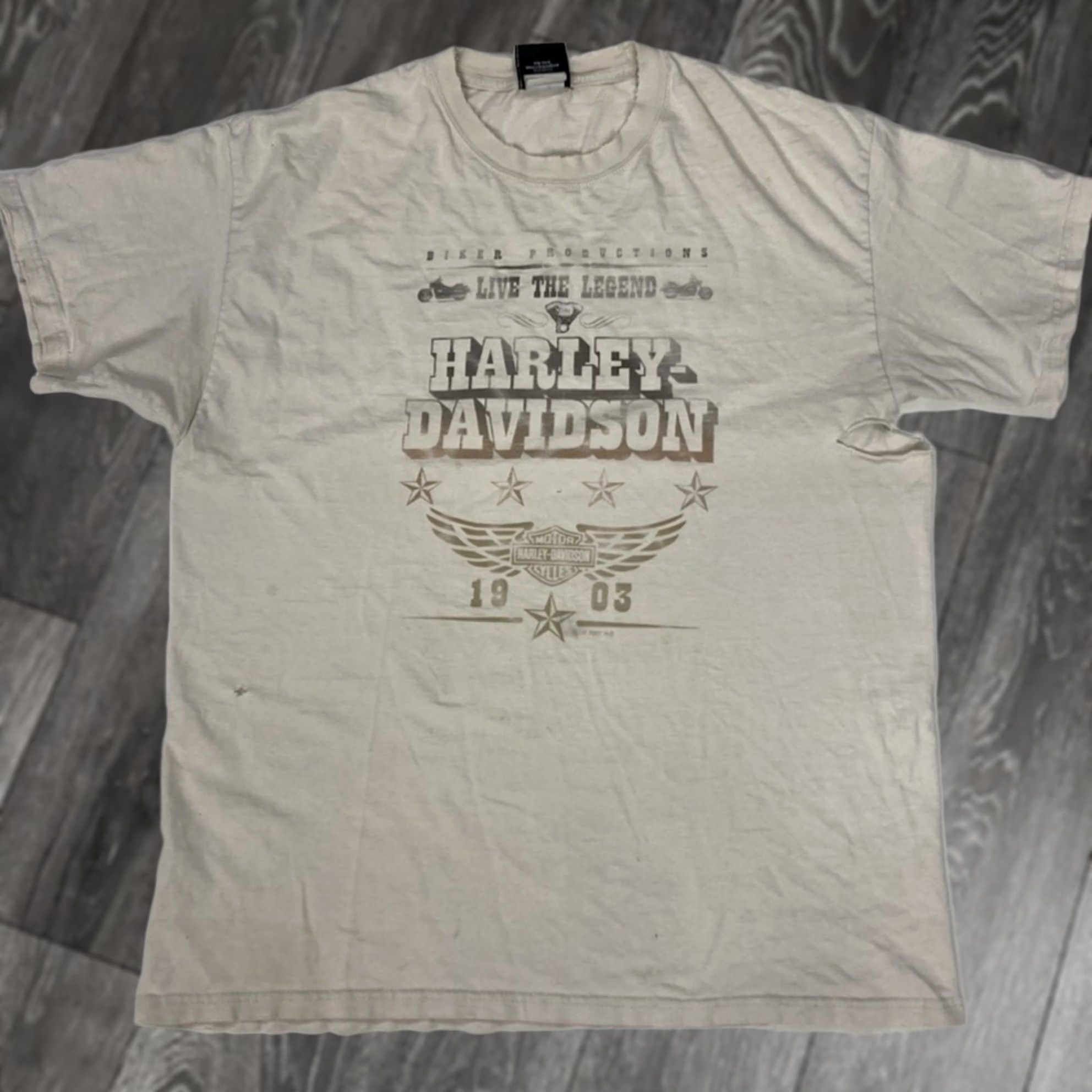 VINTAGE Harley-Davidson Lexington Kentucky Graphic T-shirt Men Large Beige Distressed