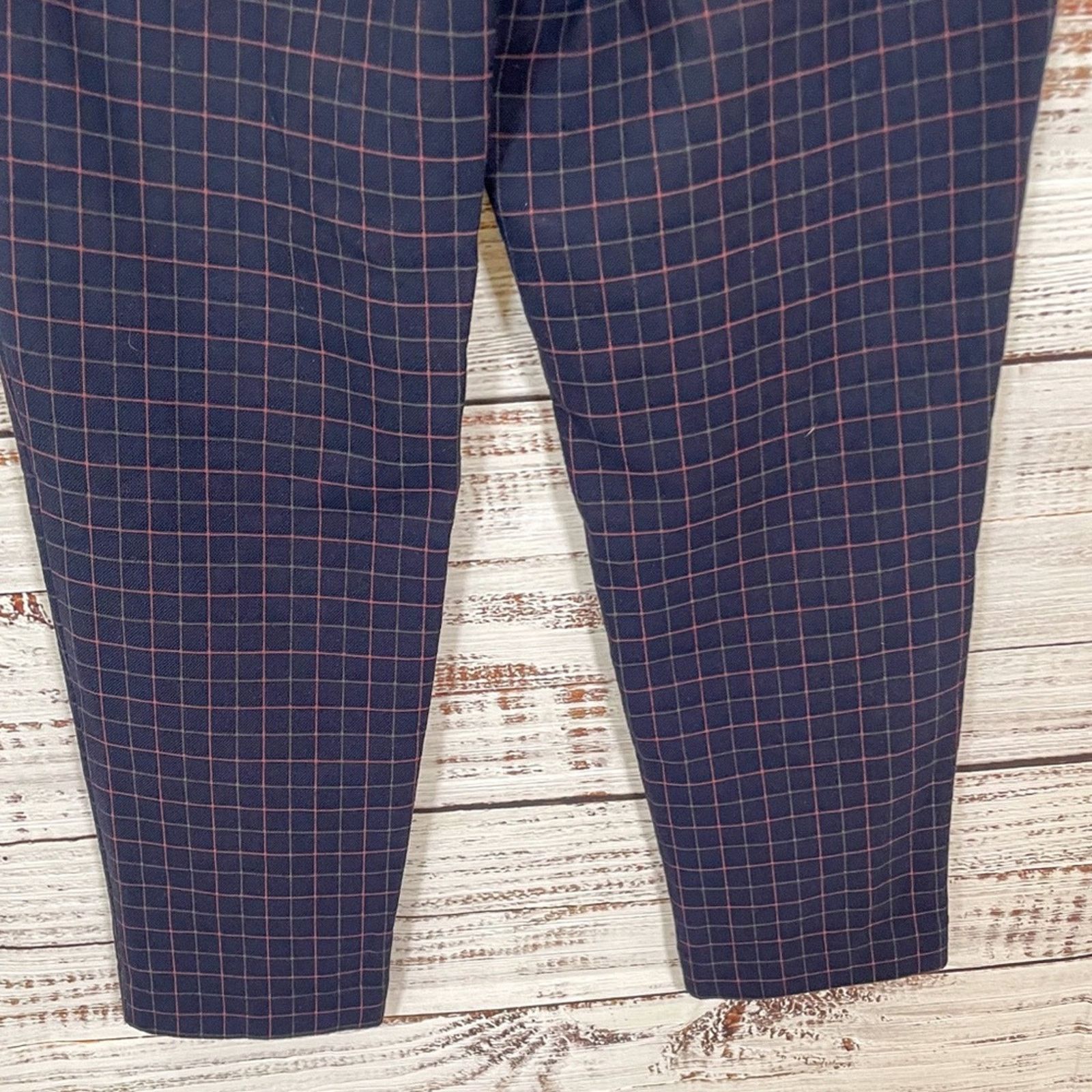 FRNCH FRNCH Navy Plaid Straight Leg Crop Pants, EUC, Medium, Size 28" / US 6 / IT 42 - 7 Thumbnail