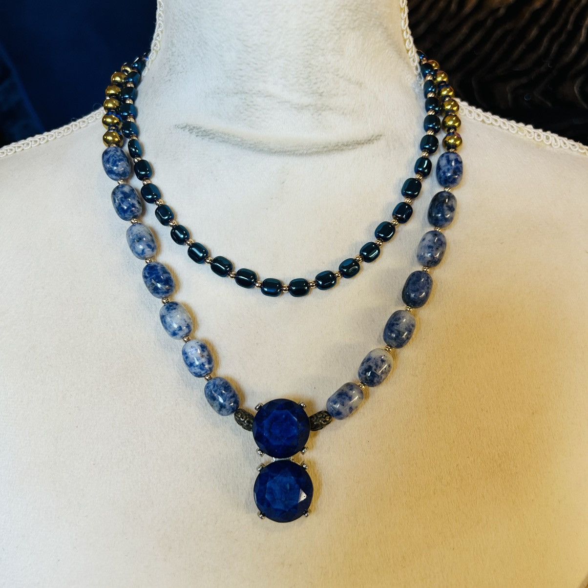 Handmade Handcrafted double strand oil slick di-cut glass necklace Size ONE SIZE - 2 Thumbnail