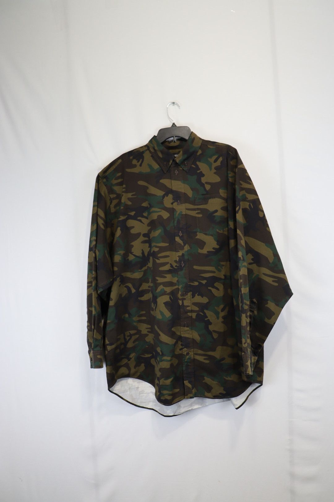 image of Balenciaga O1Rshd1 Button Up Shirt In Military Camo Green, Men's (Size XS)