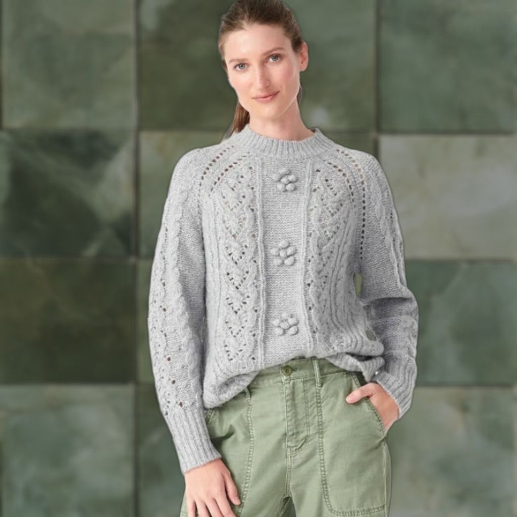 J.Crew J. Crew Womens Sweater S Gray Alpaca Wool Cable-knit Pointelle Popcorn Flowers Size S / US 4 / IT 40 - 1 Thumbnail
