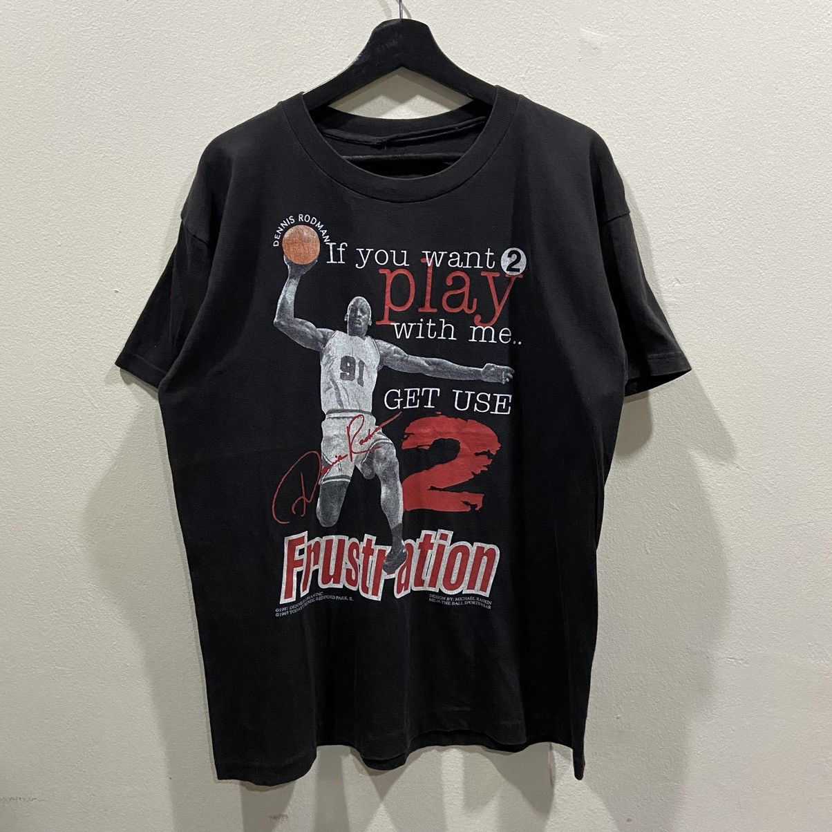image of Made In USA x NBA 1997 Dennis Rodman Frustration T Shirt in Black, Men's (Size Large)