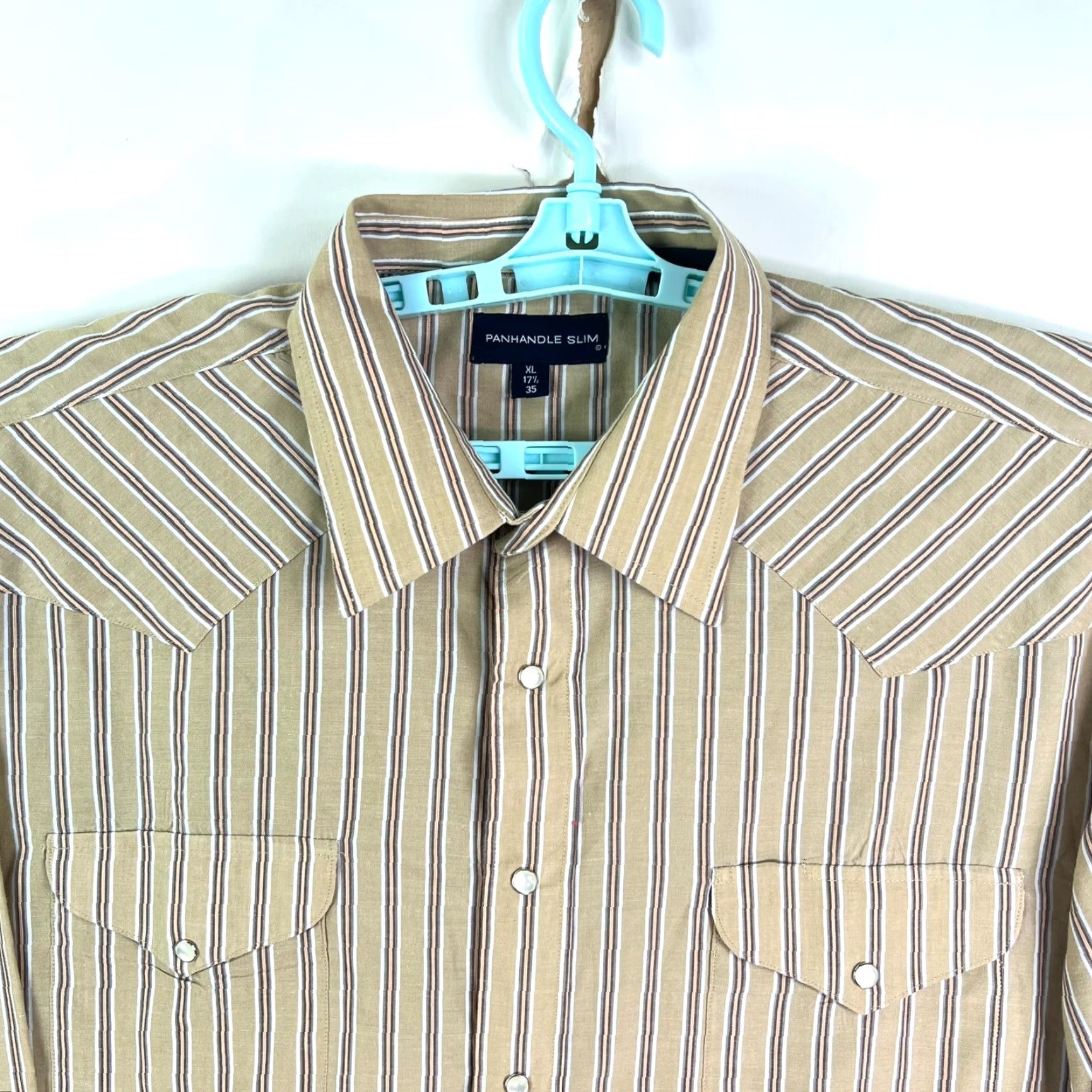 Vintage Panhandle Slim Striped Shirt Mens XL Button-Up Long Sleeve Casual Western Brown Tan USA Classic Striped Size US XL / EU 56 / 4 - 2 Thumbnail