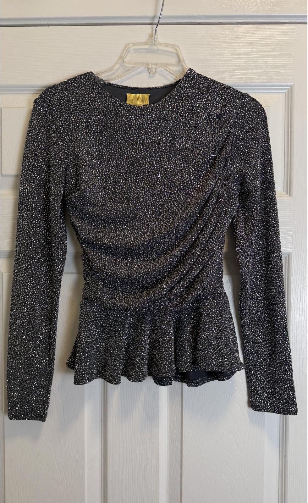 H&M H&M Black Glitter Peplum Top Long Sleeve Size 8 Size S / US 4 / IT 40 - 1 Thumbnail