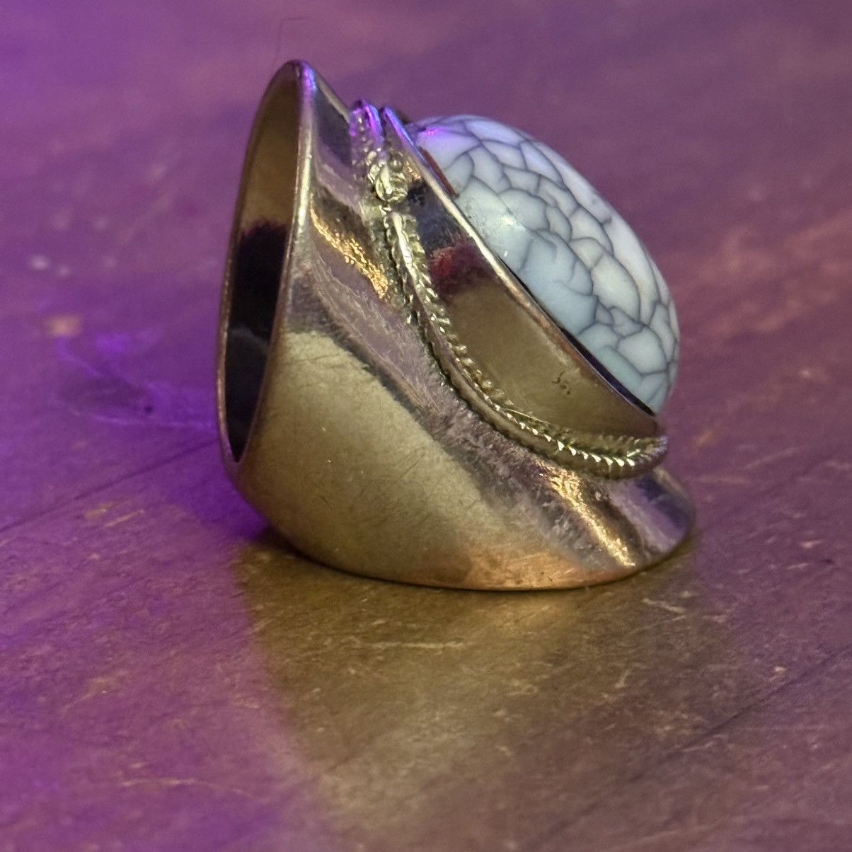 Vintage Vintage silver tone white marbled stone statement ring Size ONE SIZE - 6 Thumbnail