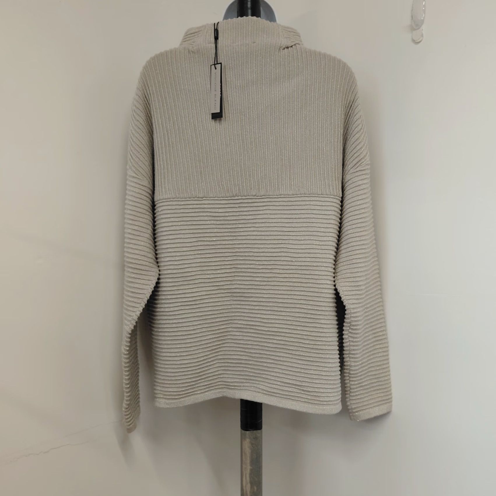 Vintage Tahari Sweater Womens Large Beige Metallic Gold Ribbed Mock Neck Long Sleeve Knit Pullover Size L / US 10 / IT 46 - 4 Thumbnail