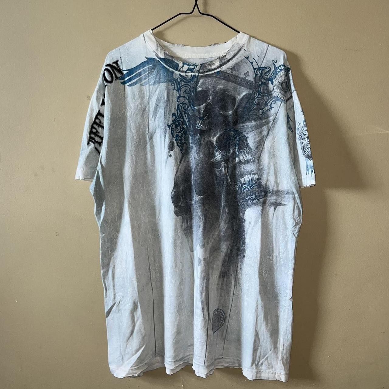 Affliction × Vintage Vintage Y2K 2000s Affliction Cyber Goth Skull Distressed Tee Size US XL / EU 56 / 4 - 1 Thumbnail