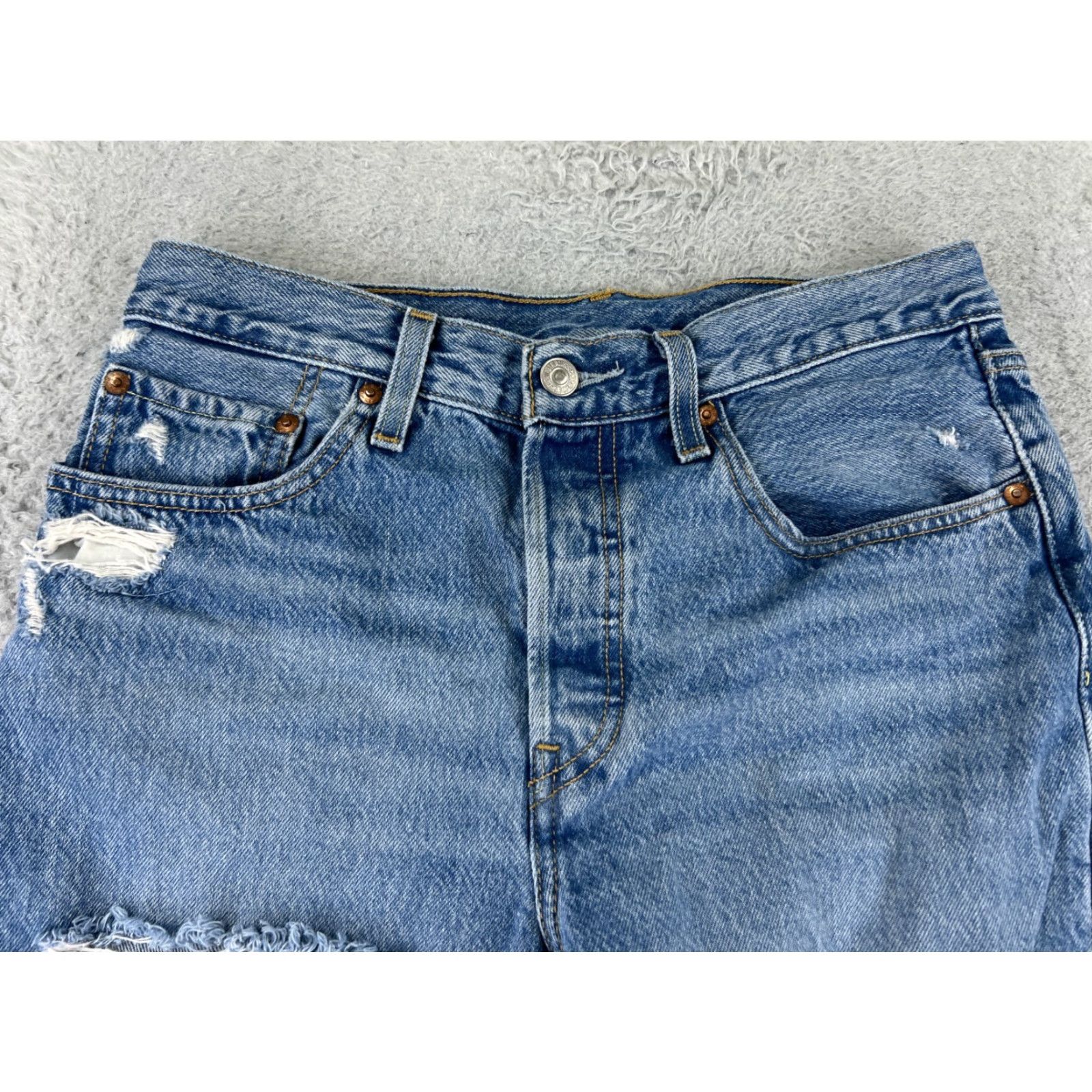 Levi's Levi's Jeans Adult 27 Blue Denim Distressed 501 Premium Button 27x28 Vintage No Size US 27 - 4 Thumbnail