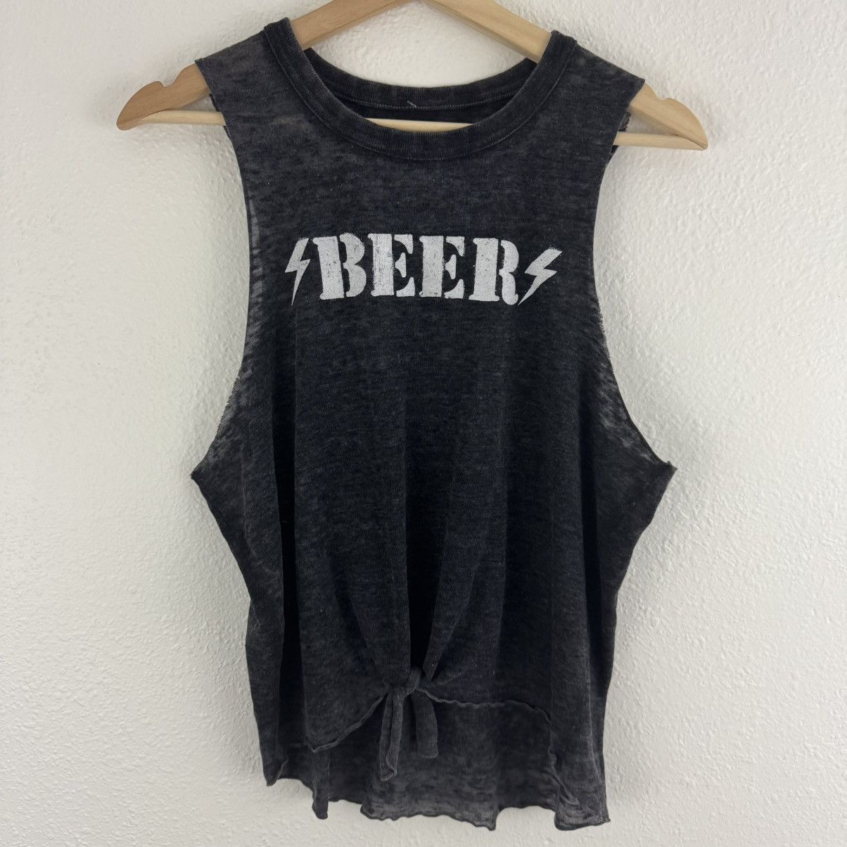 Chaser Brand CHASER Black Acid Wash Semi Sheer Beer Tie Front Tank Top Size M / US 6-8 / IT 42-44 - 2 Thumbnail