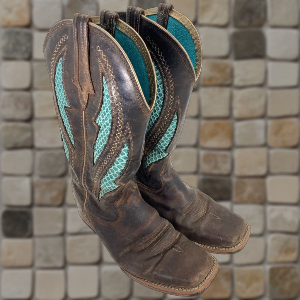Ariat Ariat Venttek Ultra Boots Women Size 9 B Turquoise Brown 12 Inch Western Leather Square Toe Pull On Mens? Womens Size US 9 / IT 39 - 1 Thumbnail
