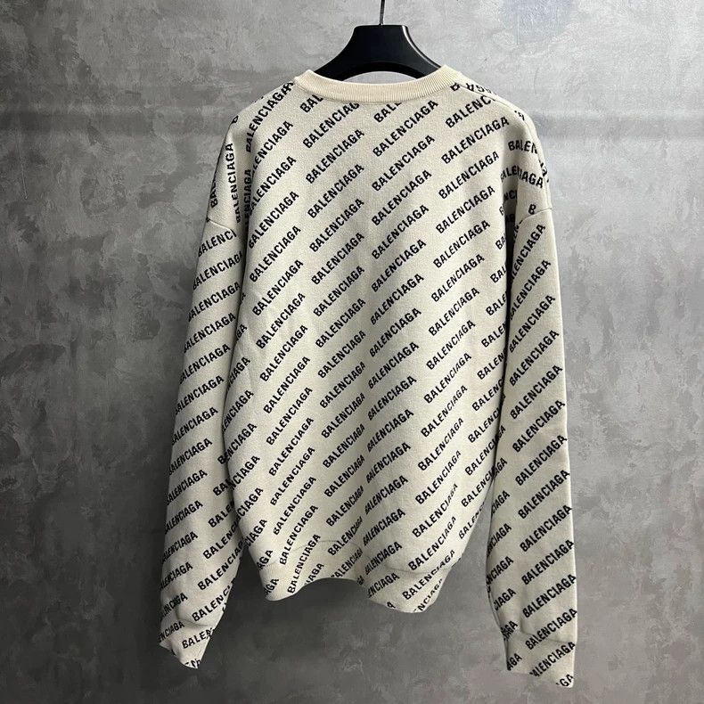 Balenciaga Balenciaga off white full print logo round neck sweater-250 Size US M / EU 48-50 / 2 - 5 Thumbnail