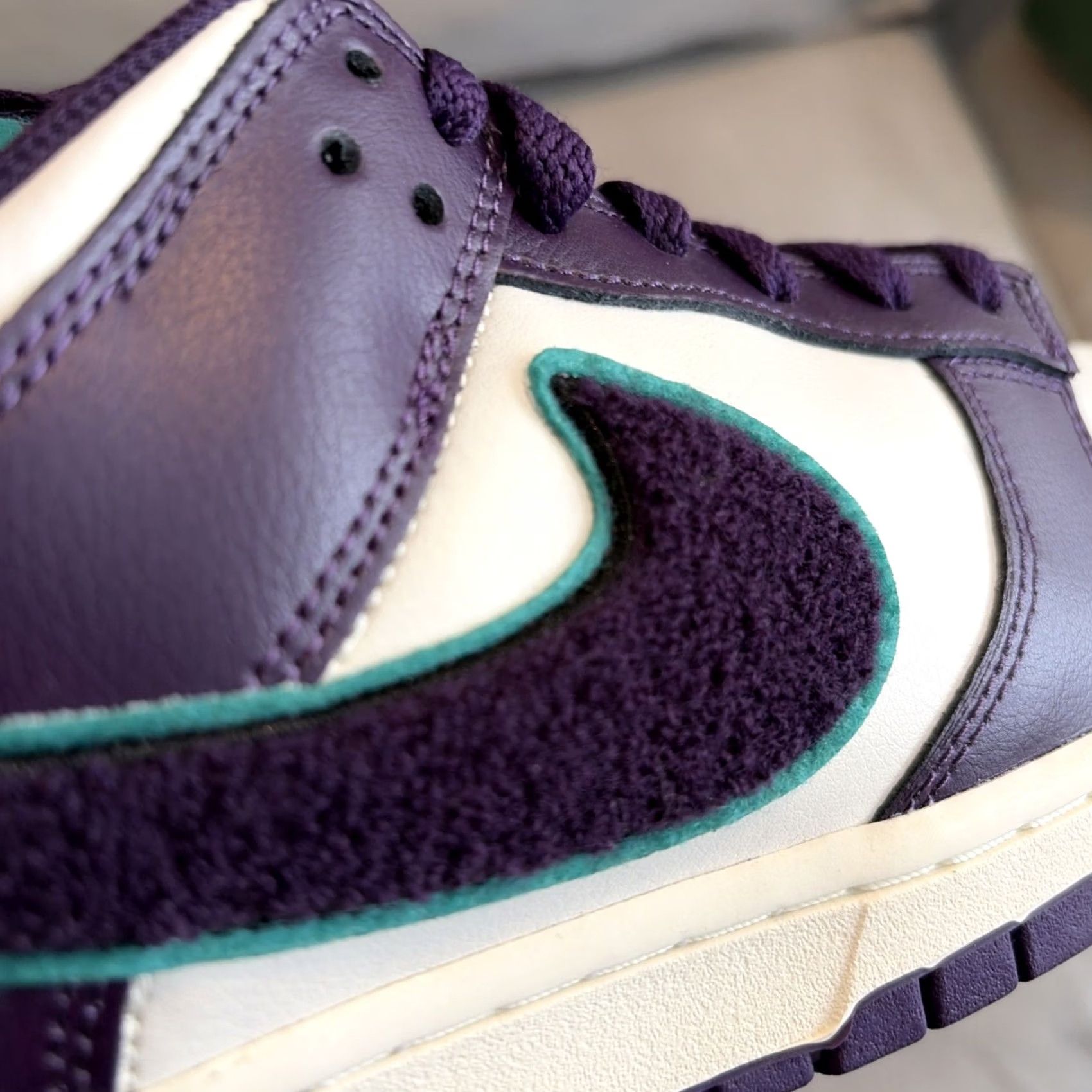Nike Nike Dunk Low Chenille Swoosh Grand Purple - Size 12.5 Men's Sneaker White Leather 2022 DQ7683-100 Size US 13 / EU 46 - 2 Thumbnail