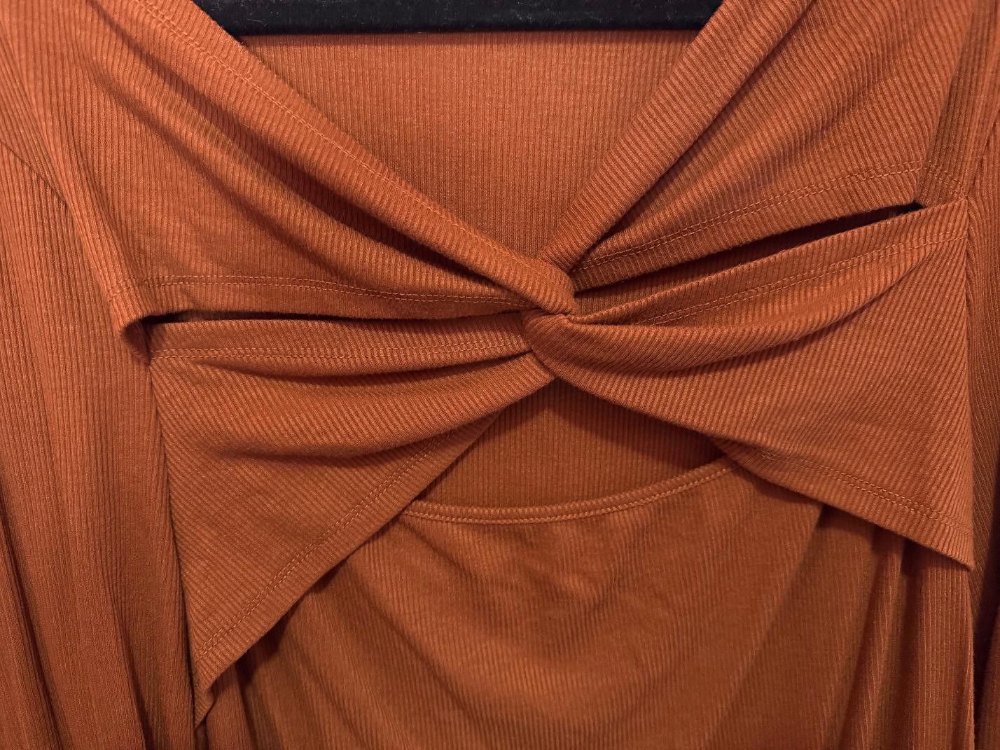 Designer Stylish Rust Long-Sleeve Top with Twist Detail Size 4XL / US 24-26 - 3 Thumbnail