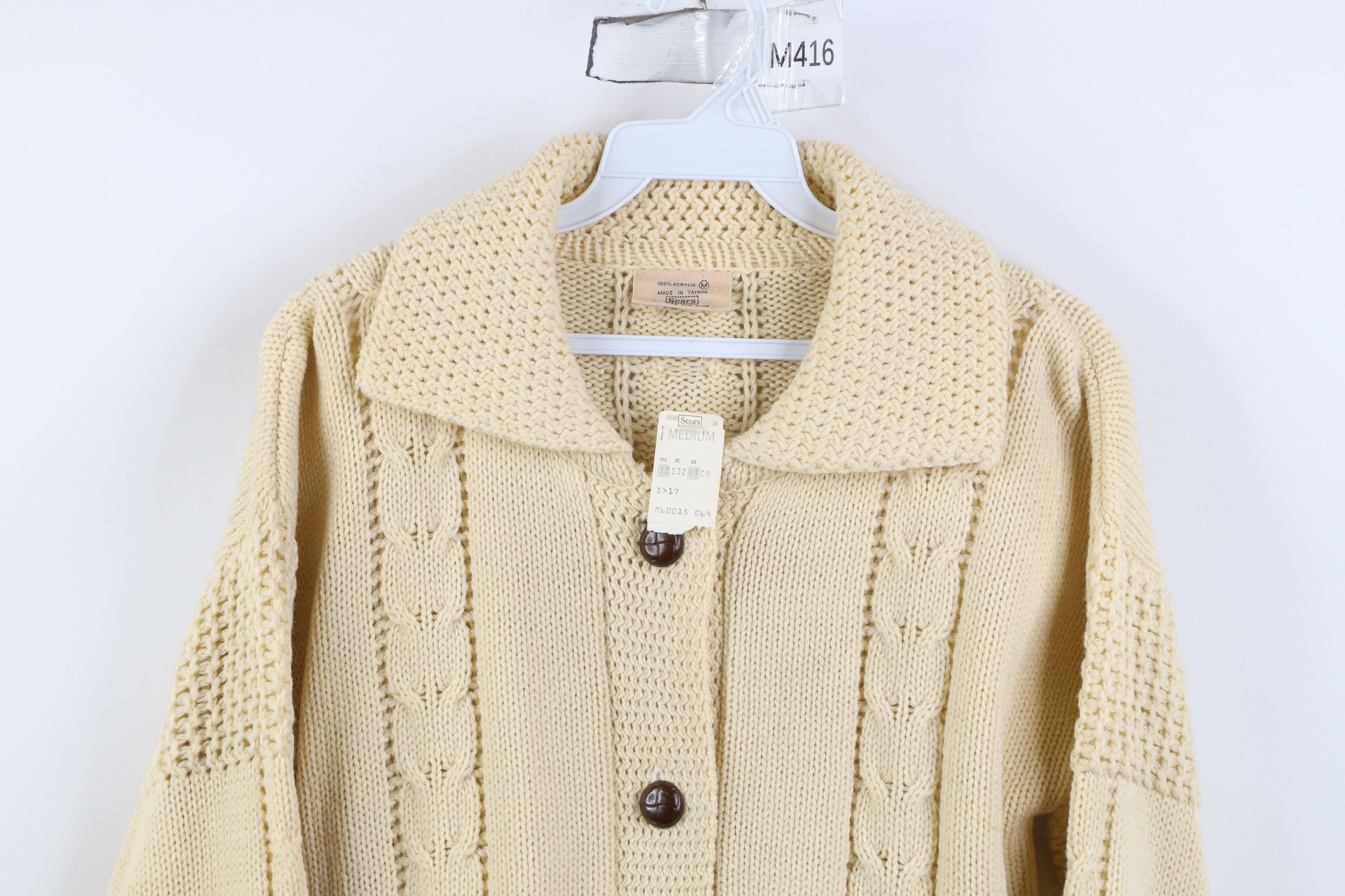 Vintage Deadstock Vintage 60s 70s Fisherman Knit Cardigan Sweater Size M / US 6-8 / IT 42-44 - 2 Thumbnail