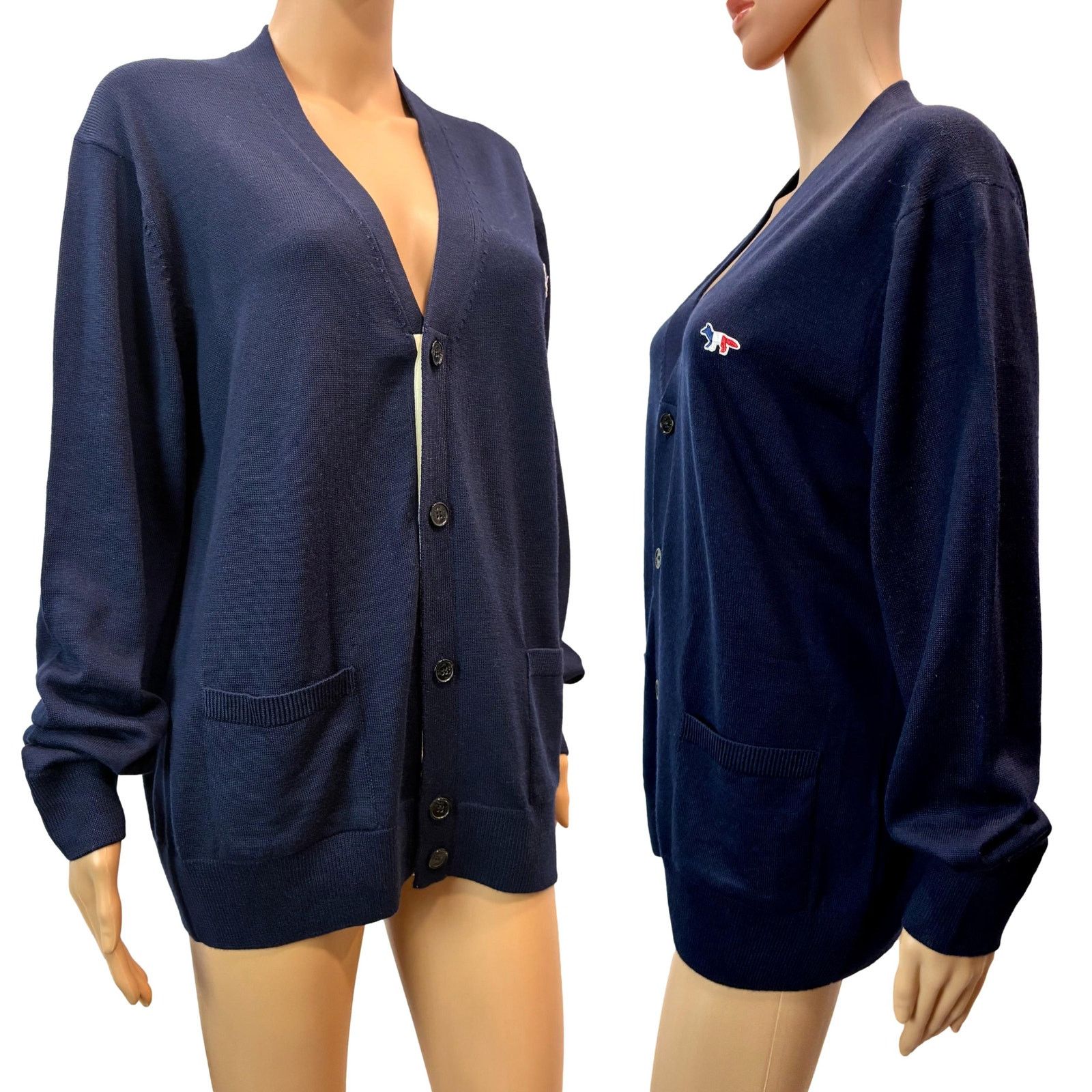 Maison Kitsune Maison Kitsune Navy Wool Fox Logo Cardigan L Size L / US 10 / IT 46 - 5 Thumbnail