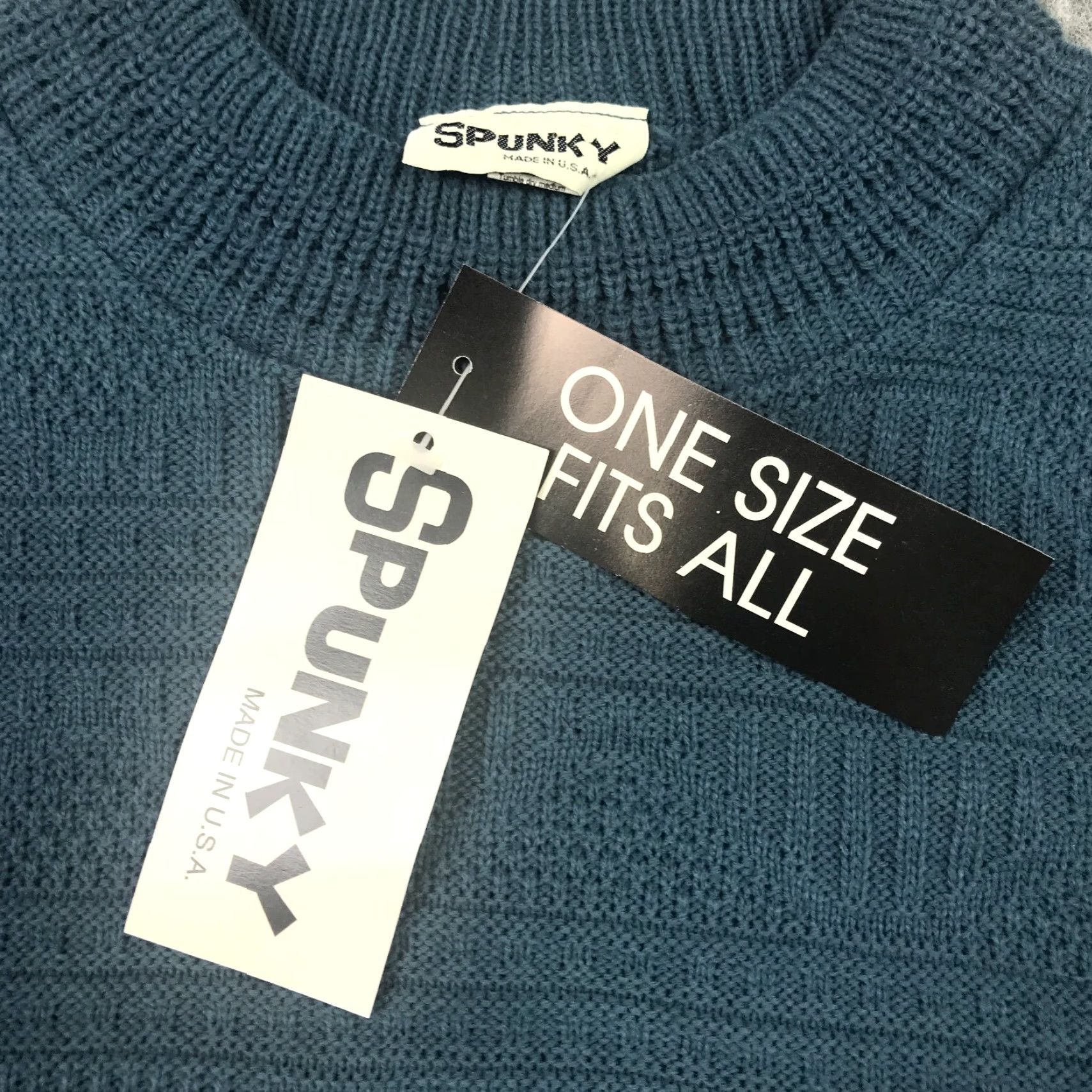 Vintage VINTAGE Spunky Blue Knit Sweater One Size Long Sleeve High Neck Oversized Womens Size ONE SIZE - 3 Thumbnail