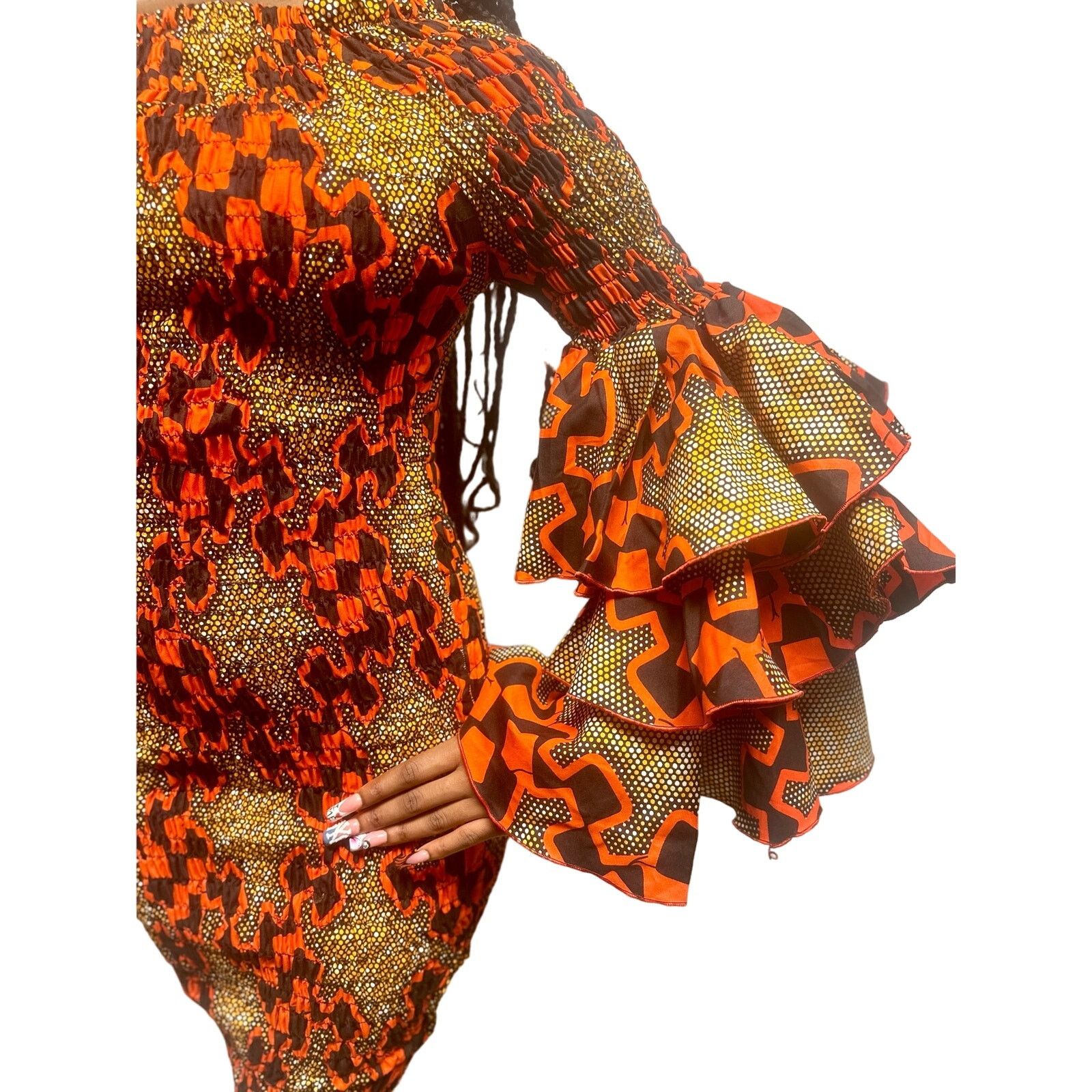 Other Black & Red African bodycon midi dress ruffle 70s sleeves Size S / US 4 / IT 40 - 5 Thumbnail