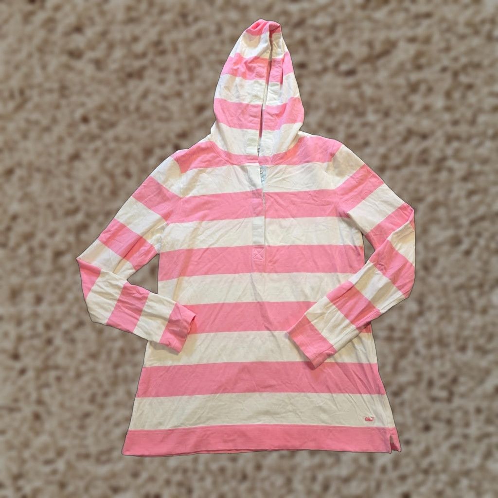 Vineyard Vines Vineyard Vines Hoodie Top Womens Size Medium Pink Rugby Stripe Hooded Casual Knit Lightweight Spring Summer Fall Baggy? Size M / US 6-8 / IT 42-44 - 1 Thumbnail