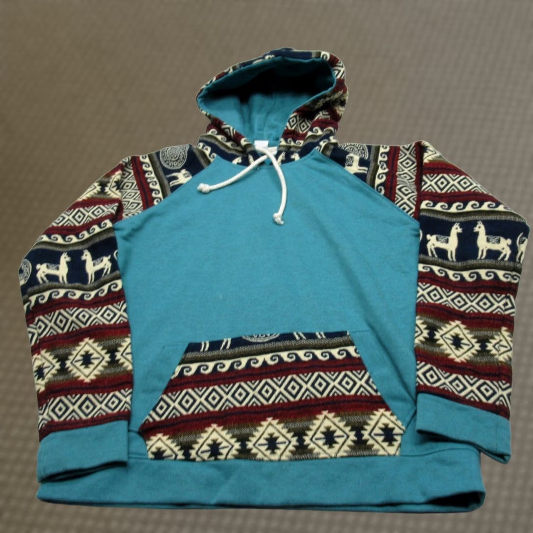Vintage VINTAGE Aztec Design Wool Blend Hoodie Mens M Teal Southwestern Boho Tribal Size US M / EU 48-50 / 2 - 1 Thumbnail