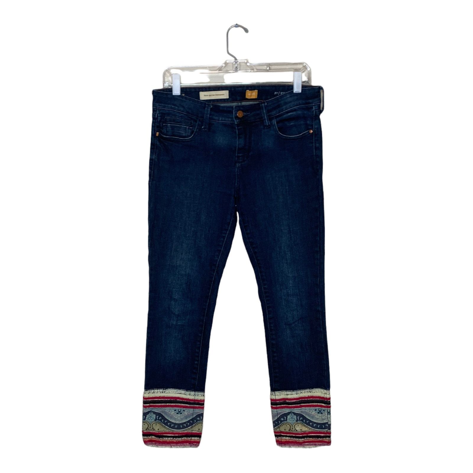 Anthropologie Pilcro boho pattern cuff straight legs fitted jeans size 28 Size 32" / US 10 / IT 46 - 10 Thumbnail