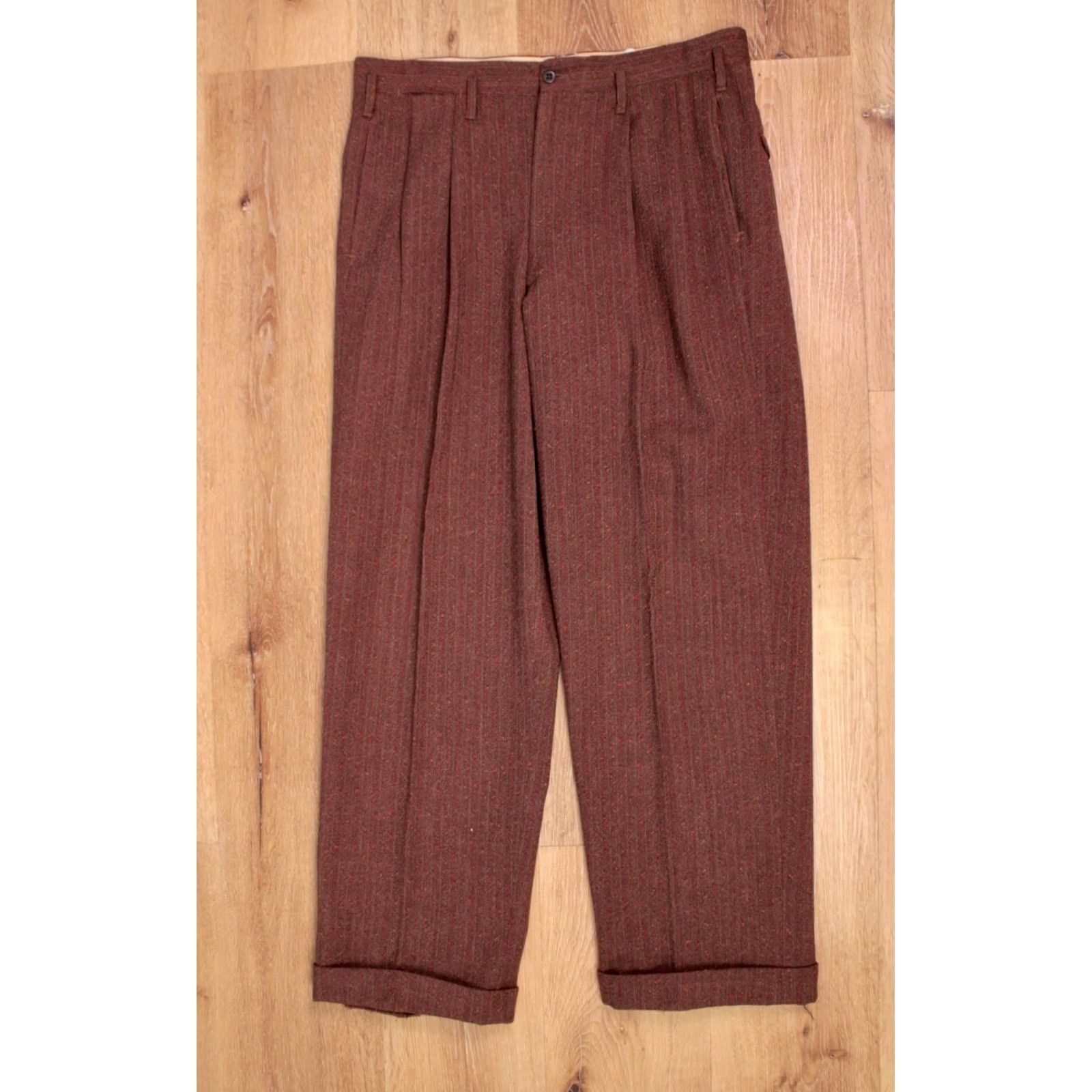 Vintage VINTAGE Men's VTG 1948 Brown and Red Flecked 2 PC Wool 3 Button Suit Sz M 1940s 40s Size 34R - 7 Thumbnail