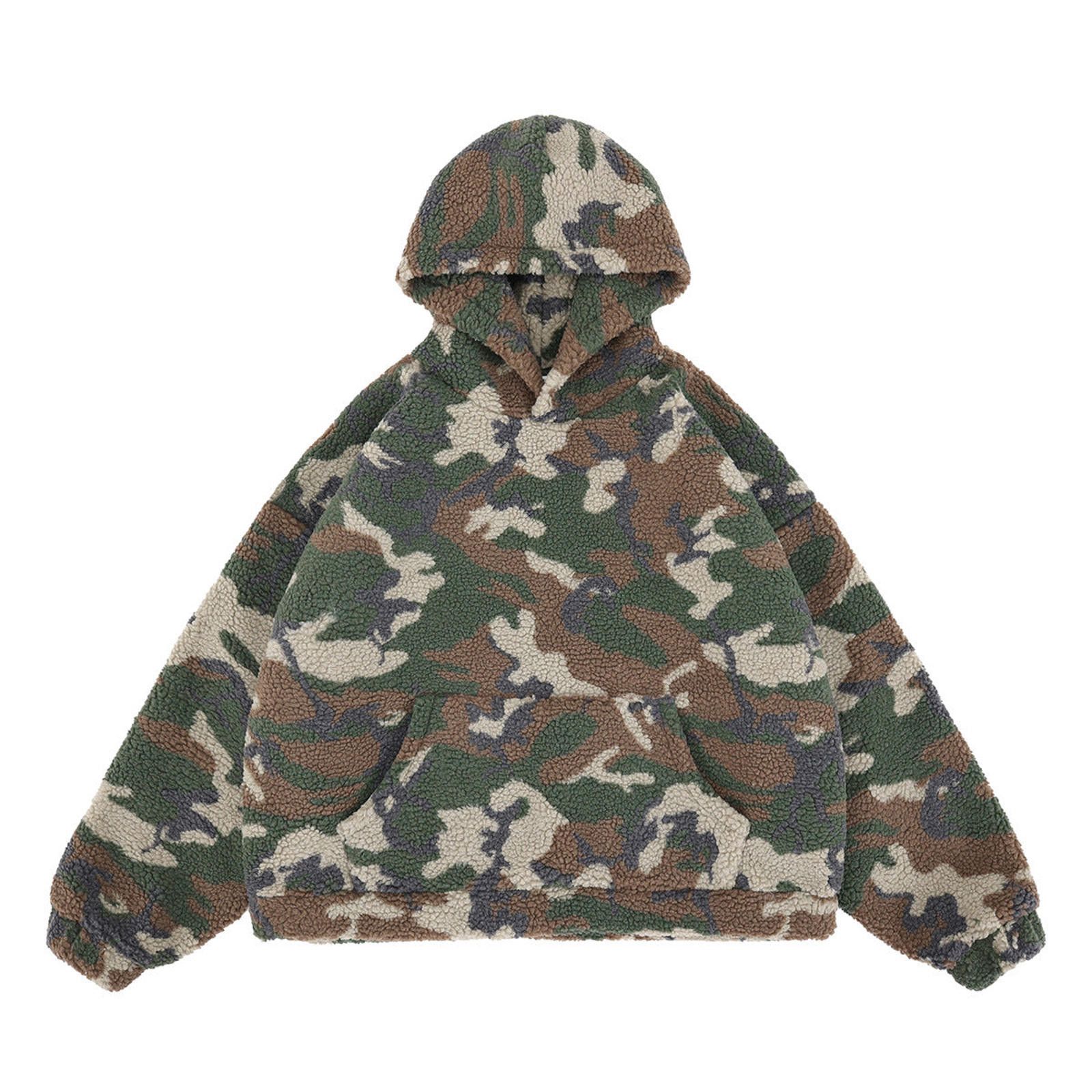 Sherpa-Lined Camo Hooded Pullover