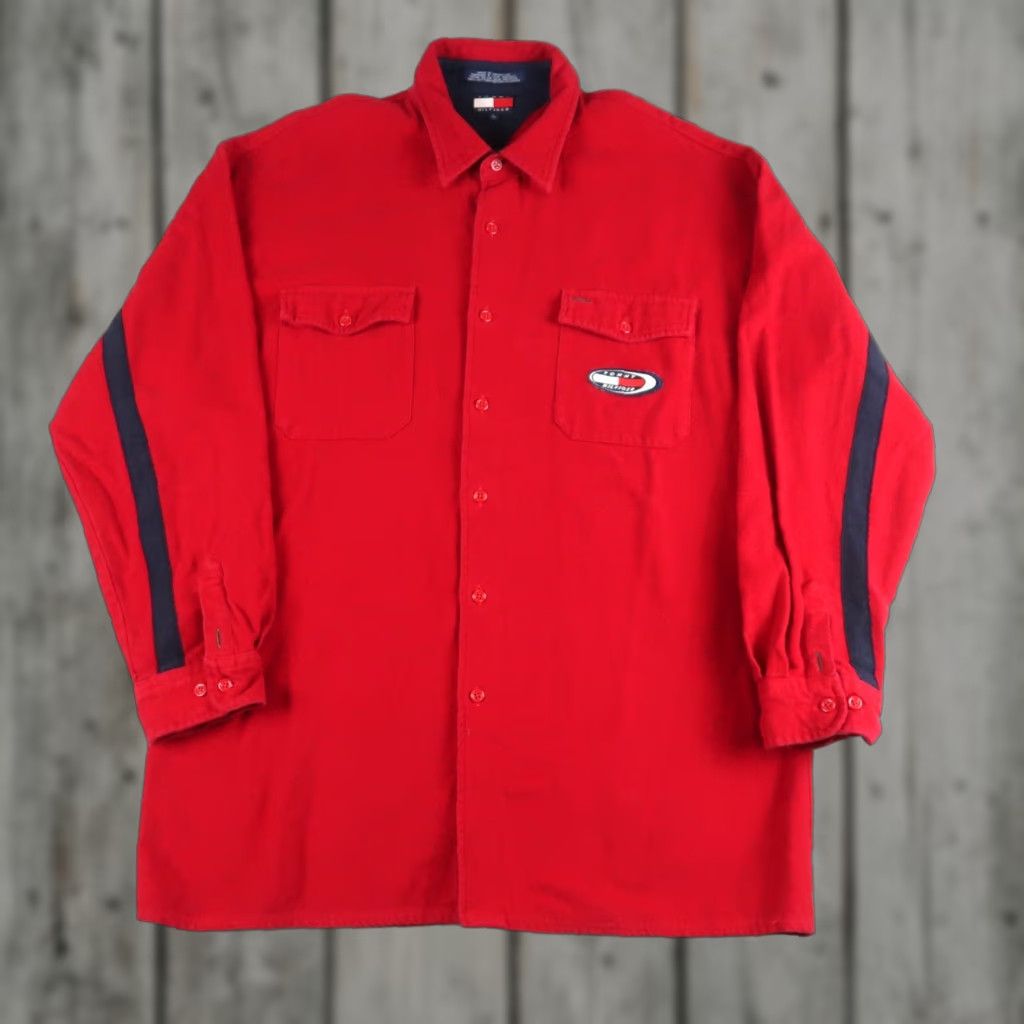 Tommy Hilfiger VINTAGE Tommy Hilfiger Shirts Mens L Red 90s Logo Button-Down Collar Vintage 90s Size US L / EU 52-54 / 3 - 1 Thumbnail
